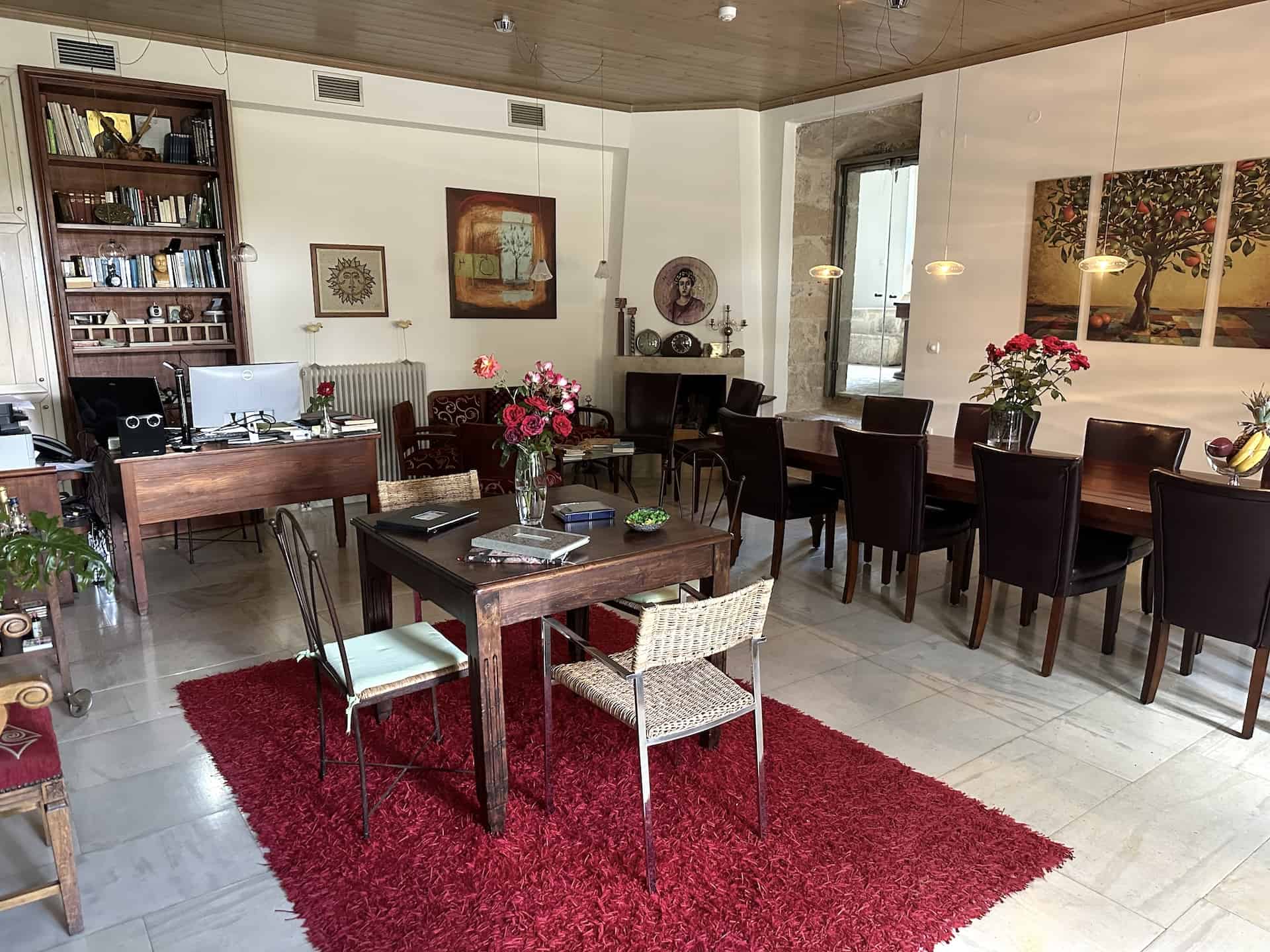Reception and common area at Villa Kerasia in Vlahiana, Crete, Greece