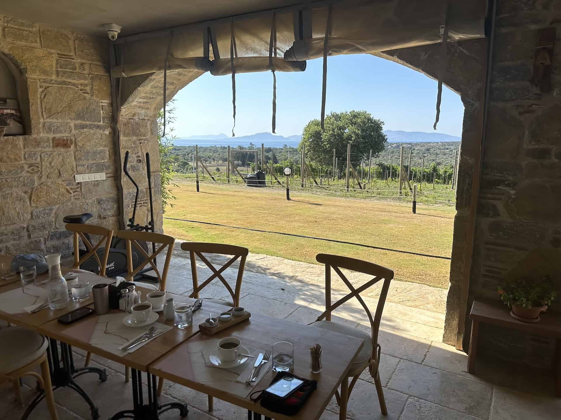 View from the breakfast room at the guest house at Datça Vineyard