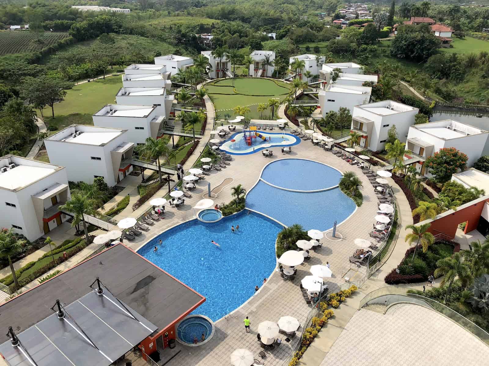 Pool area and villas at Sonesta Hotel Pereira, in Cerritos, Pereira, Colombia