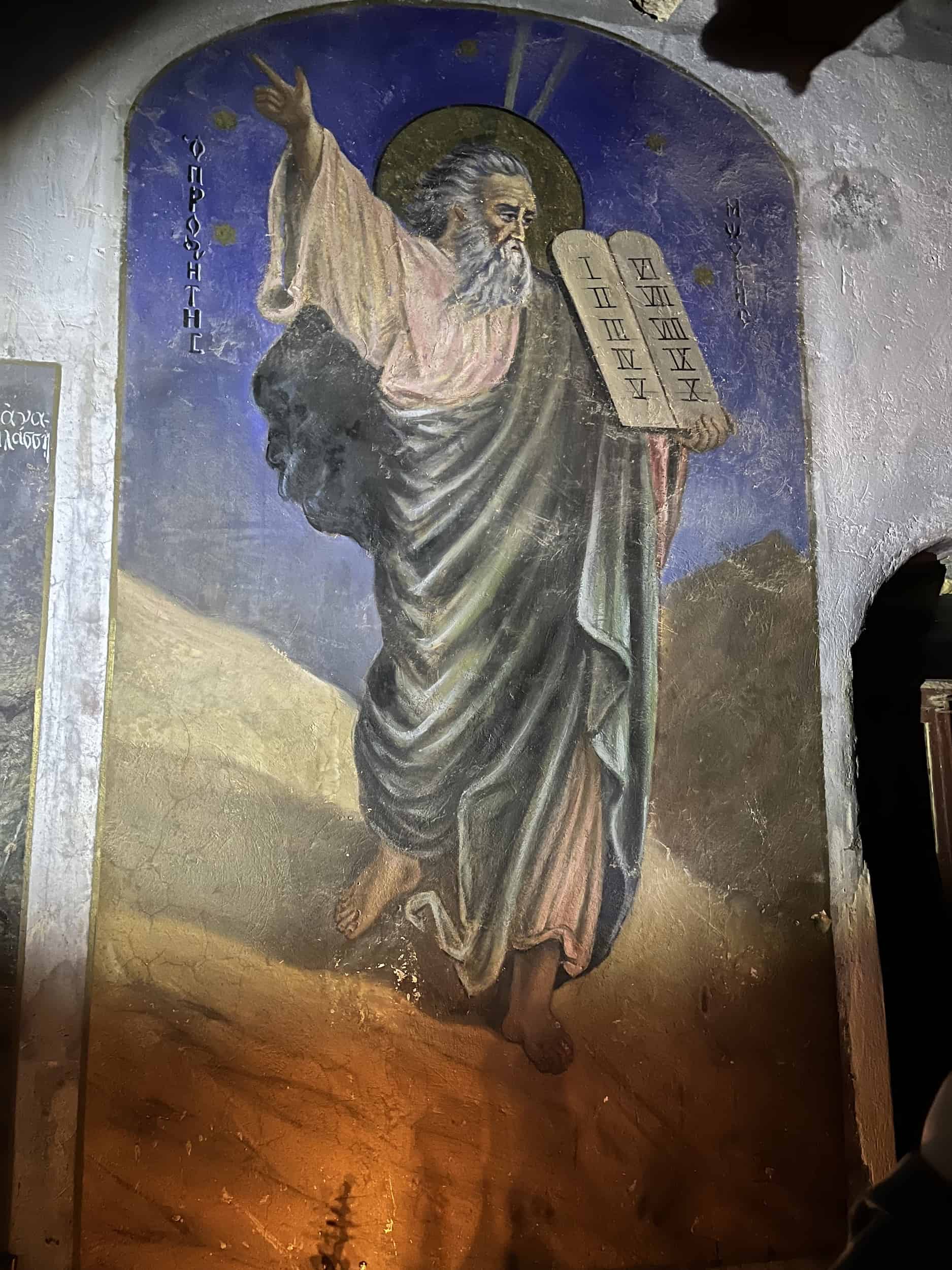 Moses with the Ten Commandments in the Church of the Holy Trinity on Mount Sinai in Egypt