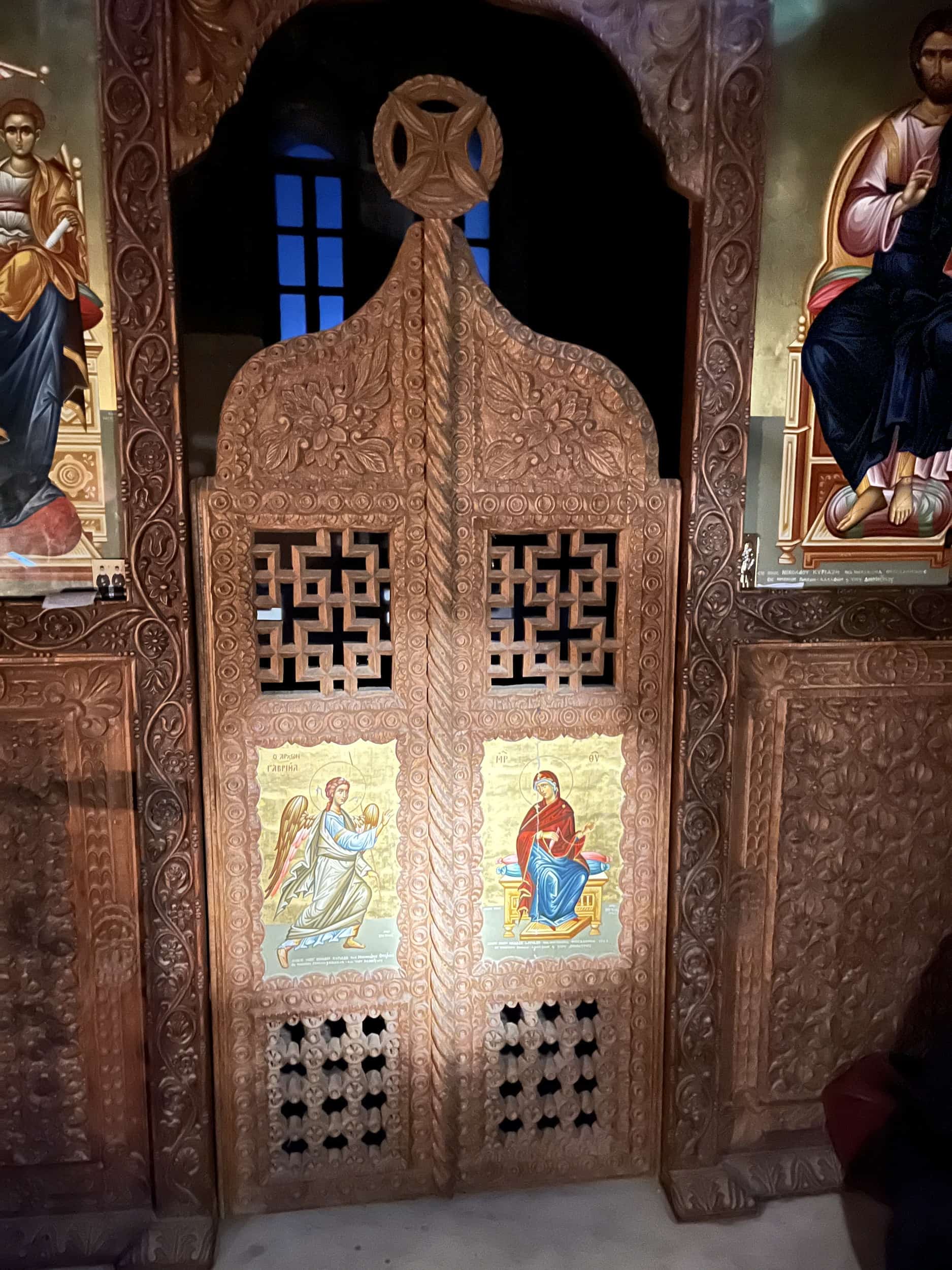 Holy doors on the iconostasis in the Church of the Holy Trinity on Mount Sinai in Egypt