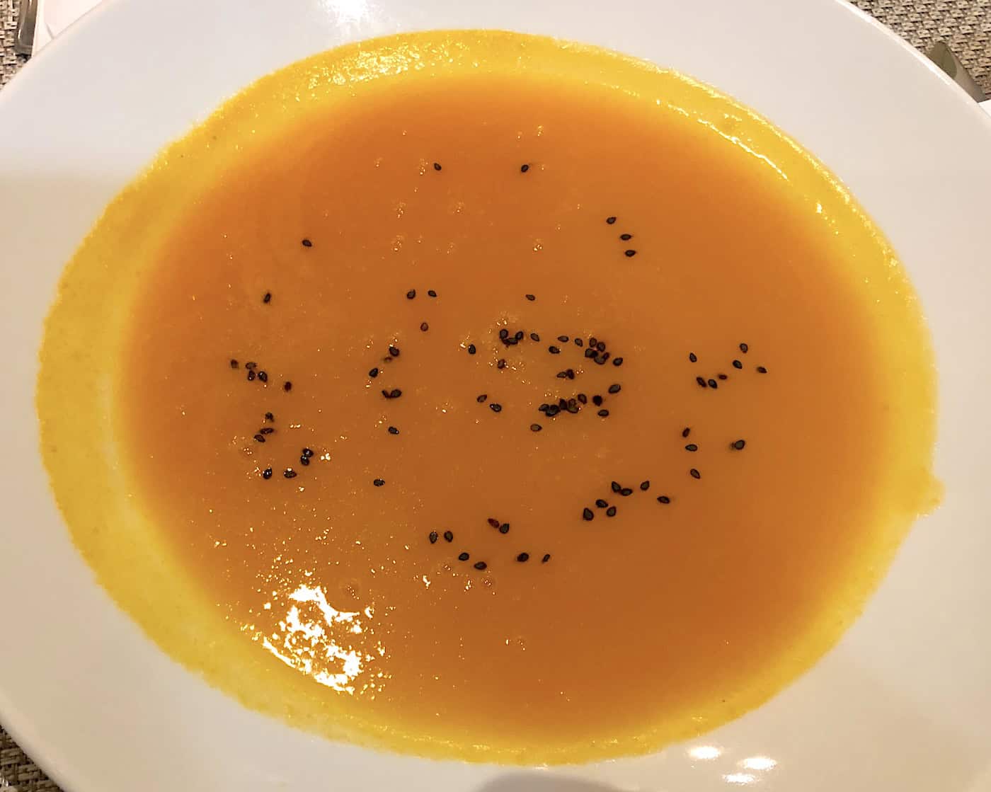 Pumpkin soup at Ébano at the Movich Hotel