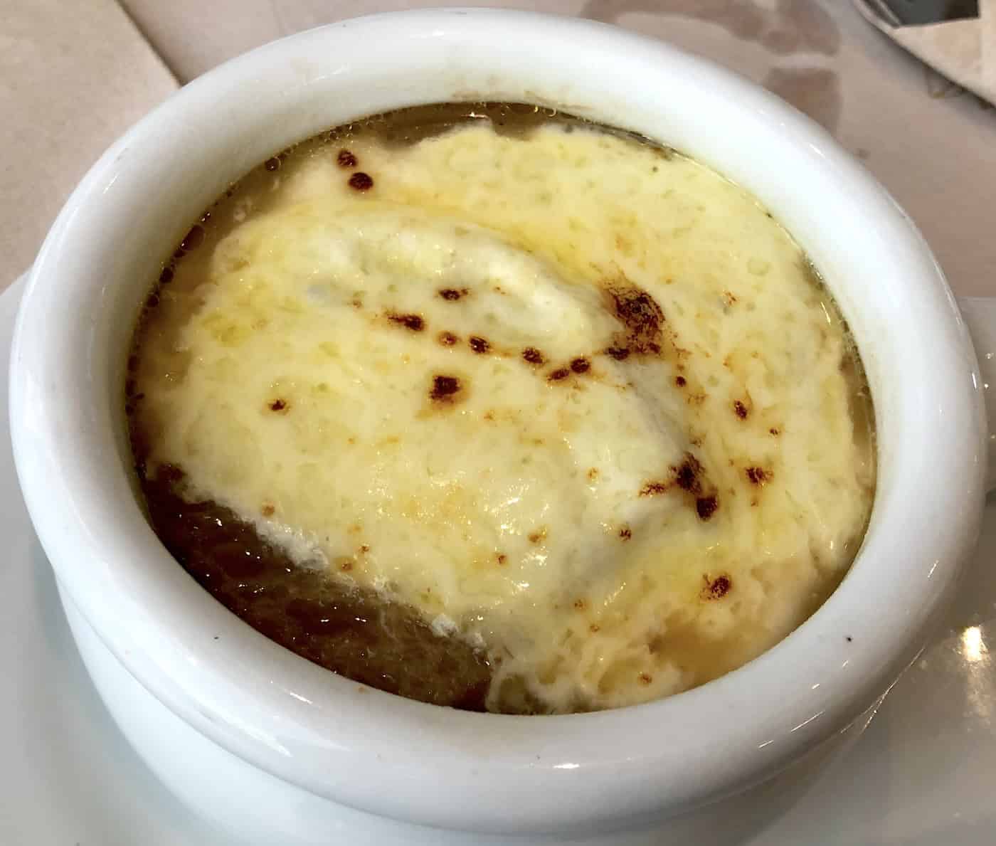 French onion soup at Crepes & Waffles in Parque Arboleda, Pereira, Colombia