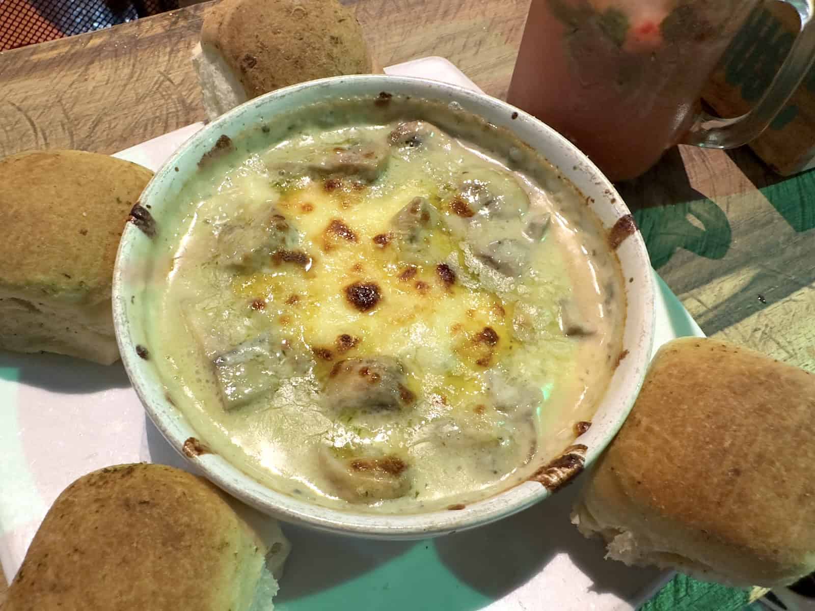 Mushroom and cheese dip at Urban Pizzeria at Unicentro in Pereira, Risaralda, Colombia