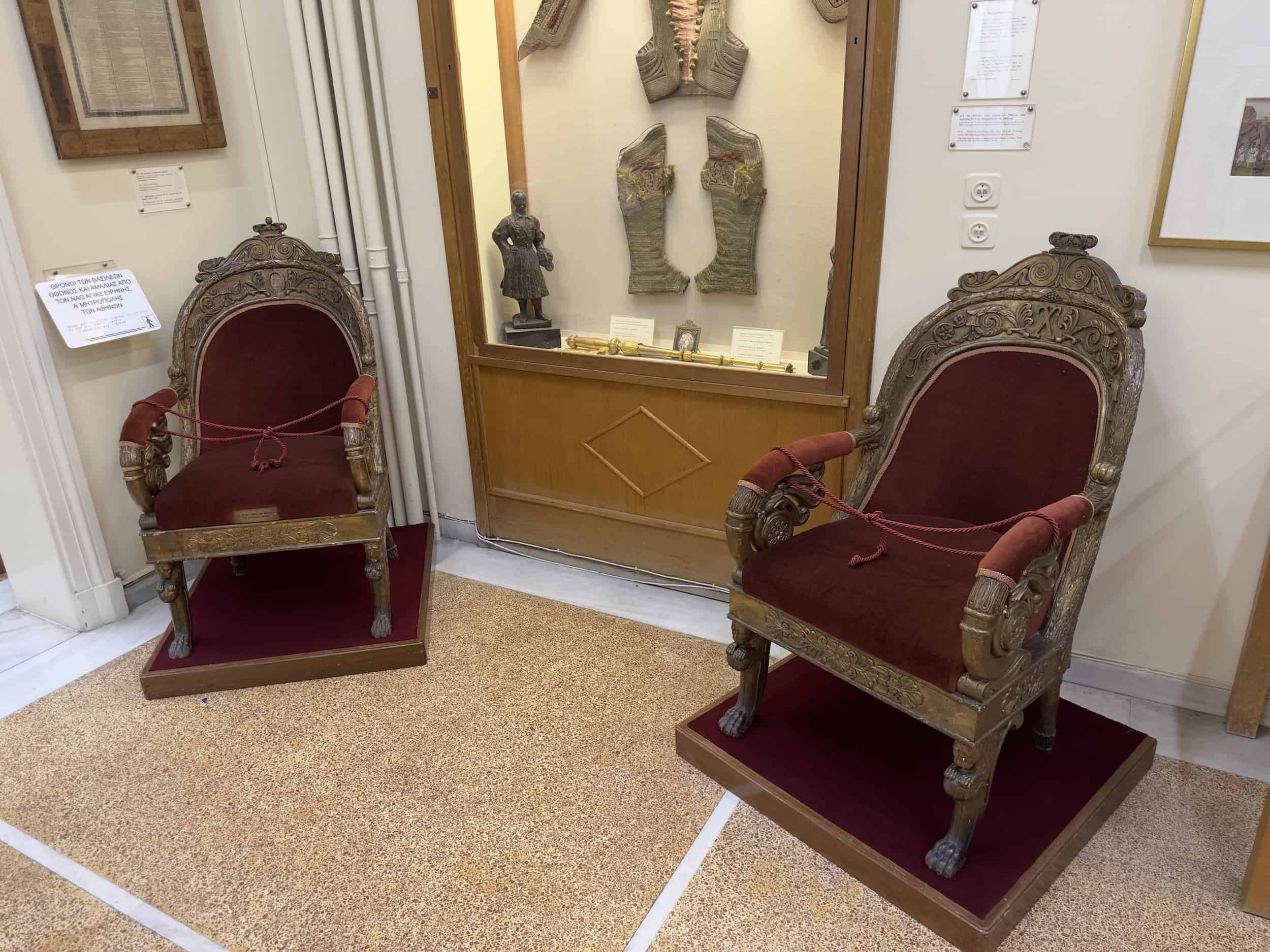 Thrones of King Otto and Queen Amalia, from the Metropolitan Cathedral of Athens, Agia Irini at the National Historical Museum in Athens, Greece