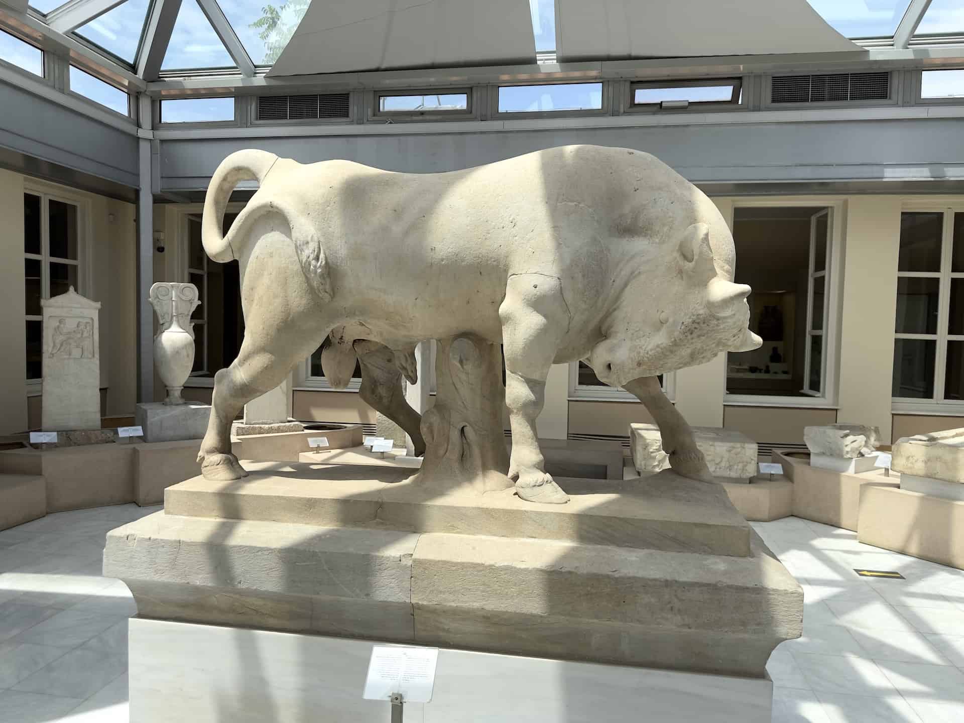 Bull from the grave enclosure of Dionysios of Kollytos; 345-340 BC at the Kerameikos Museum in Athens, Greece