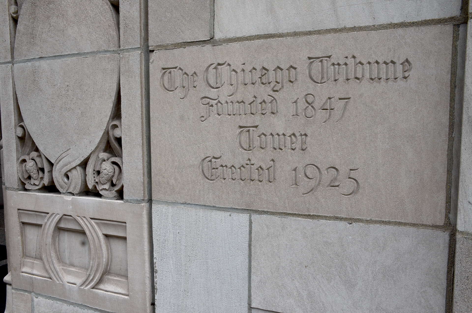 Plaque on the Tribune Tower in Chicago, Illinois