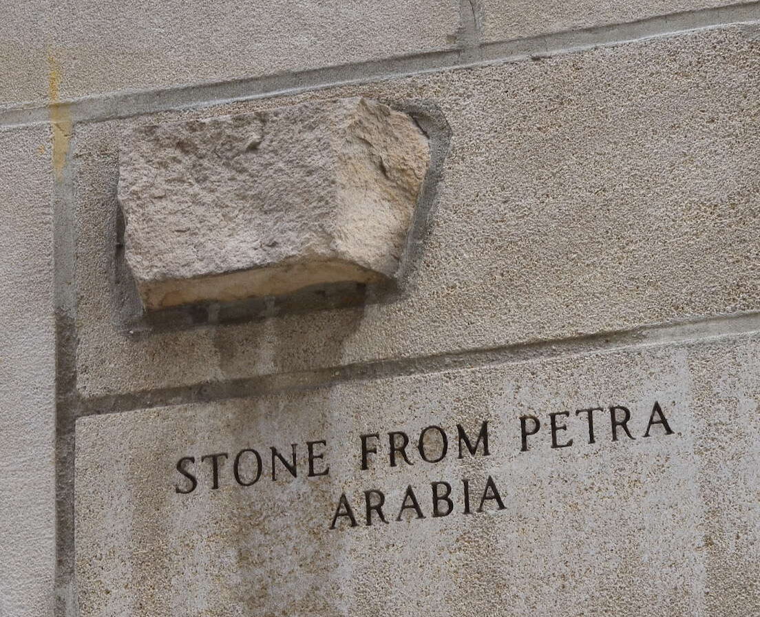 Stone from Petra in Jordan on the Tribune Tower along the Magnificent Mile in Chicago, Illinois