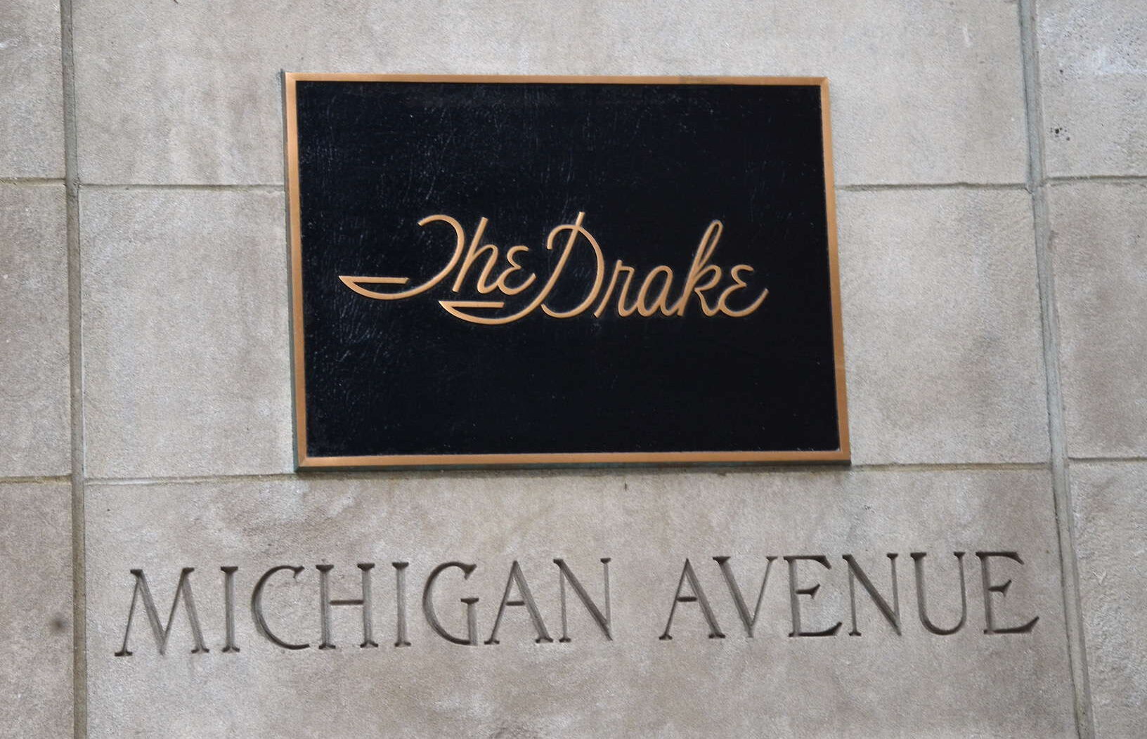 Nameplate on the Drake Hotel along the Magnificent Mile in Chicago, Illinois