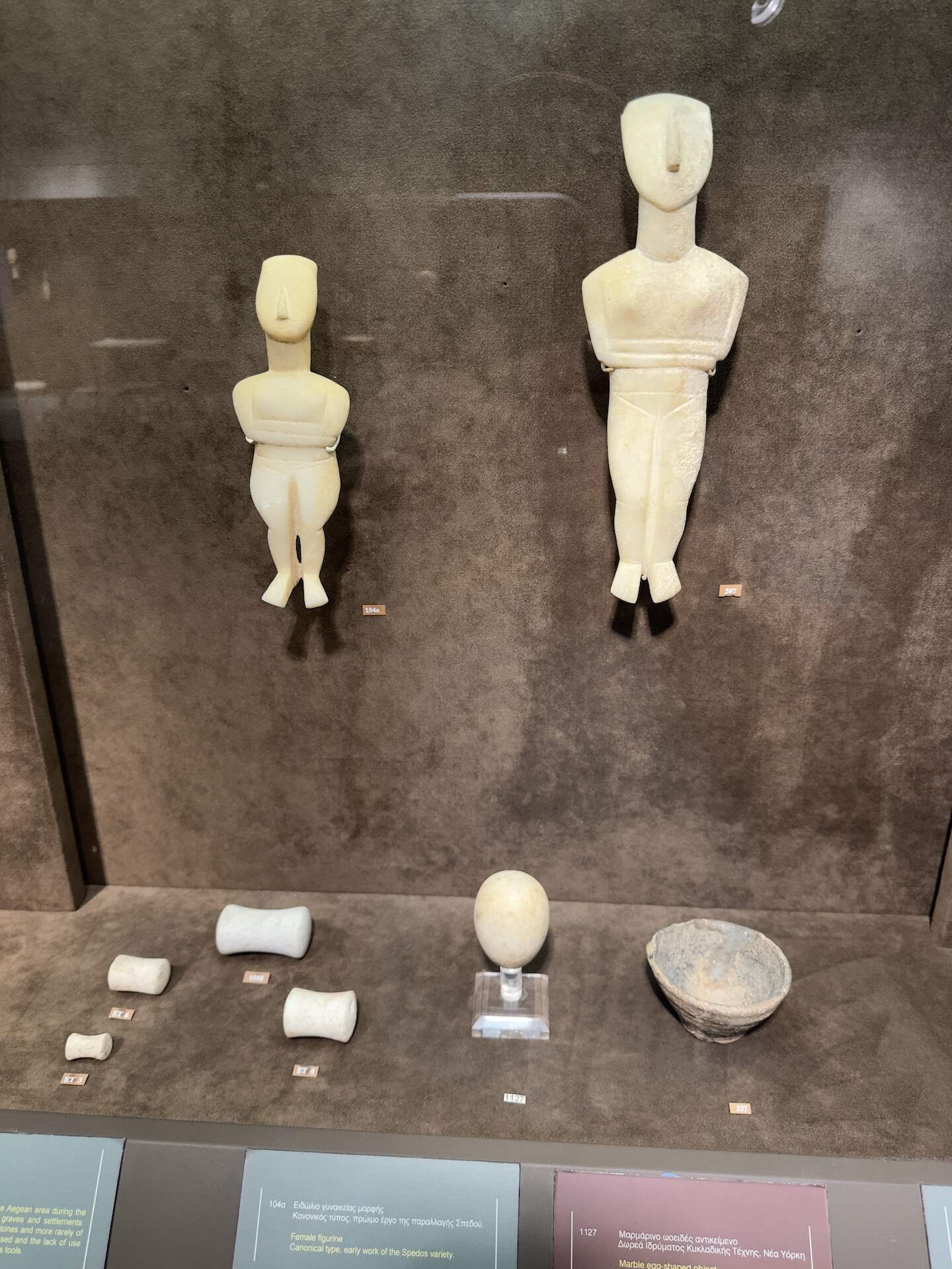 Female figurines in Cycladic Culture in Ancient Greek Art at the Museum of Cycladic Art in Athens, Greece