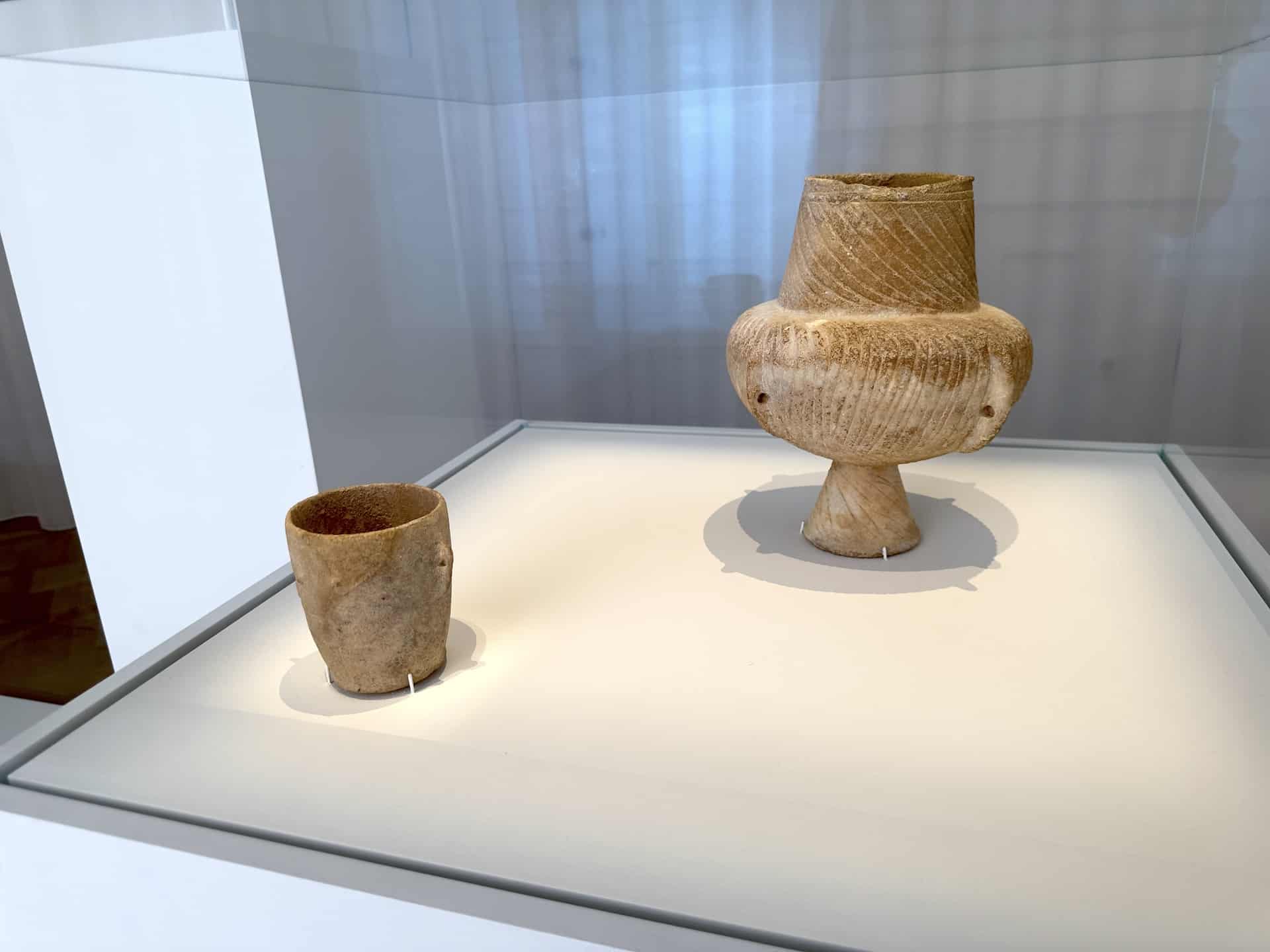 Vases in Homecoming in the Stathatos Mansion at the Museum of Cycladic Art in Athens, Greece