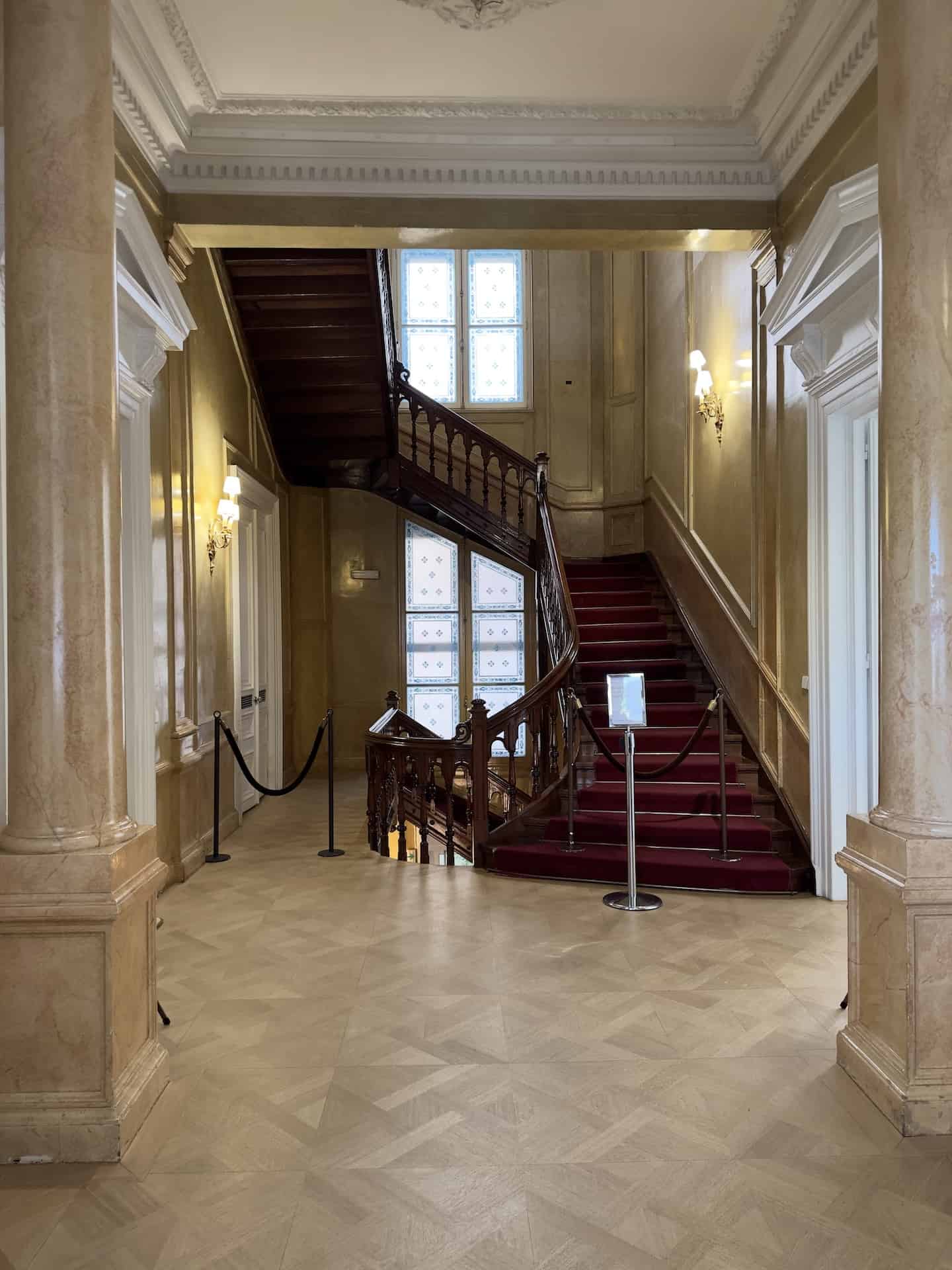 Grand staircase in the Stathatos Mansion at the Museum of Cycladic Art in Athens, Greece