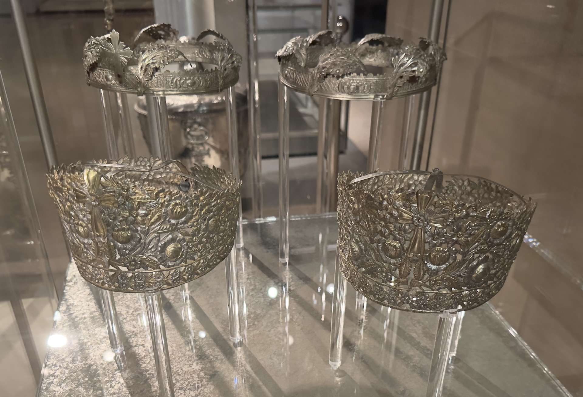 Wedding crowns, 1859 (top) and 1900 (bottom), from an unknown church at Tarsus in Cilicia at the Byzantine Museum in Athens, Greece