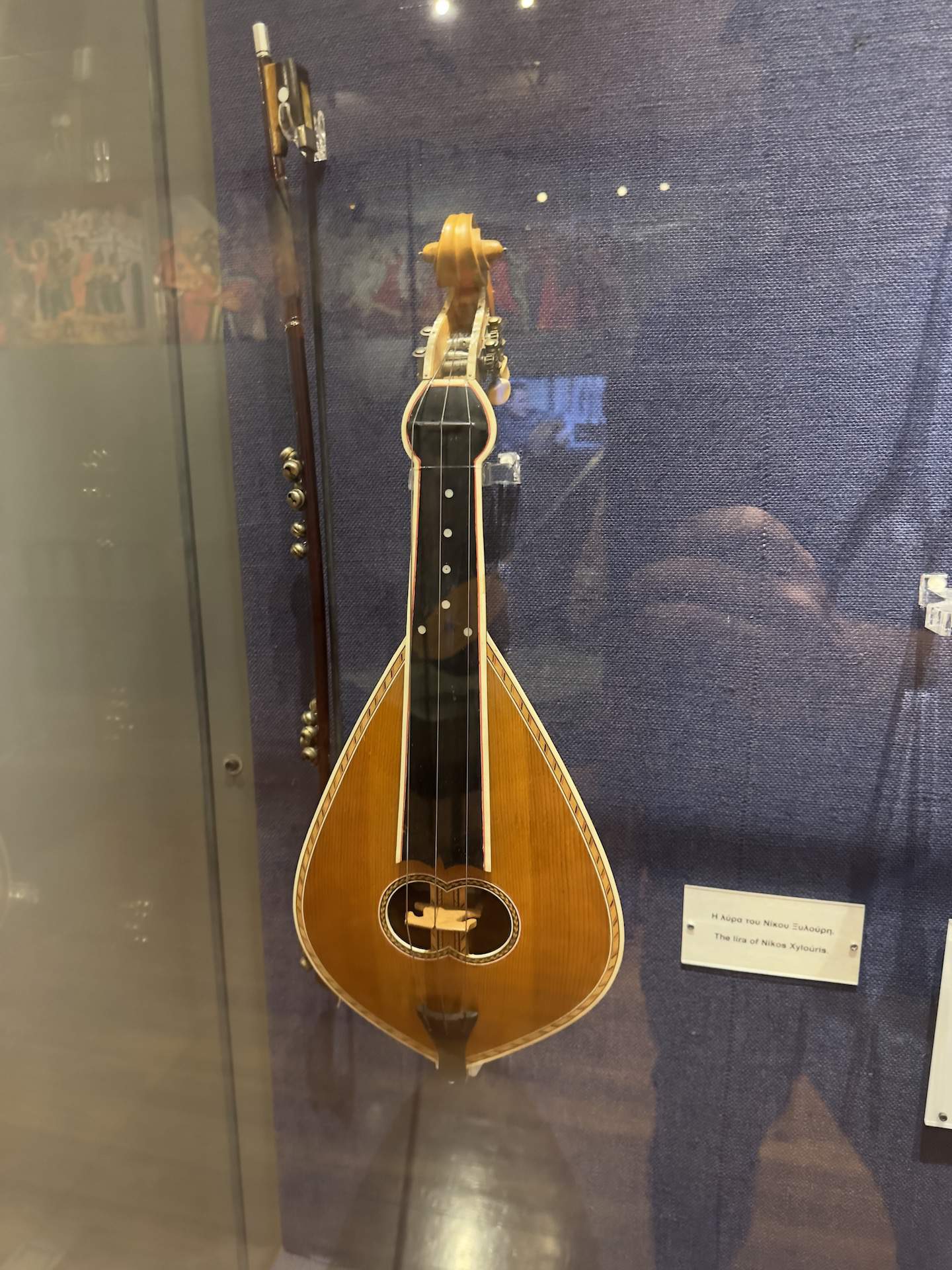 Líra of Nikos Xylouris (1936-1980) at the Museum of Greek Folk Musical Instruments in Athens, Greece