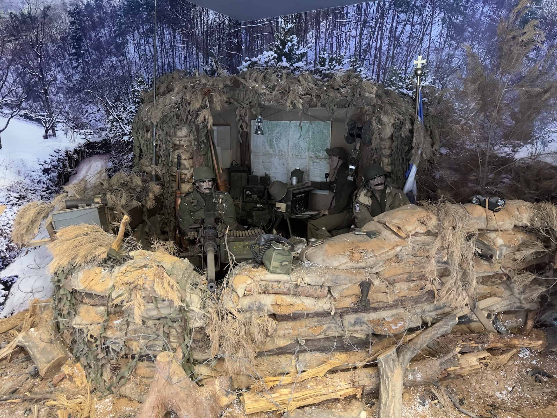 Greek soldiers in the field in the diorama of Greek expeditionary forces in Korea at the War Museum in Athens, Greece