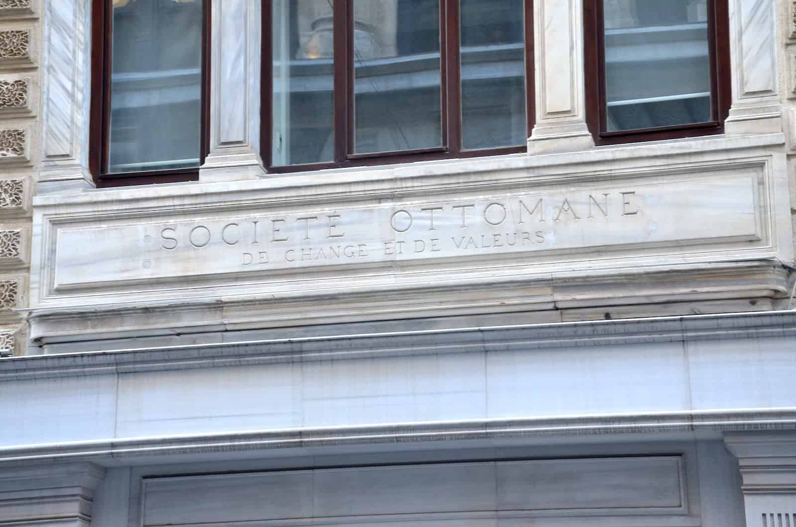 Original inscription on the Banque de Change Building on Bankalar Caddesi in Istanbul, Turkey