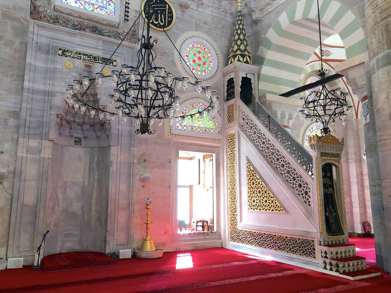 Mihrab and minbar of the Mihrimah Sultan Mosque in Üsküdar, Istanbul, Turkey