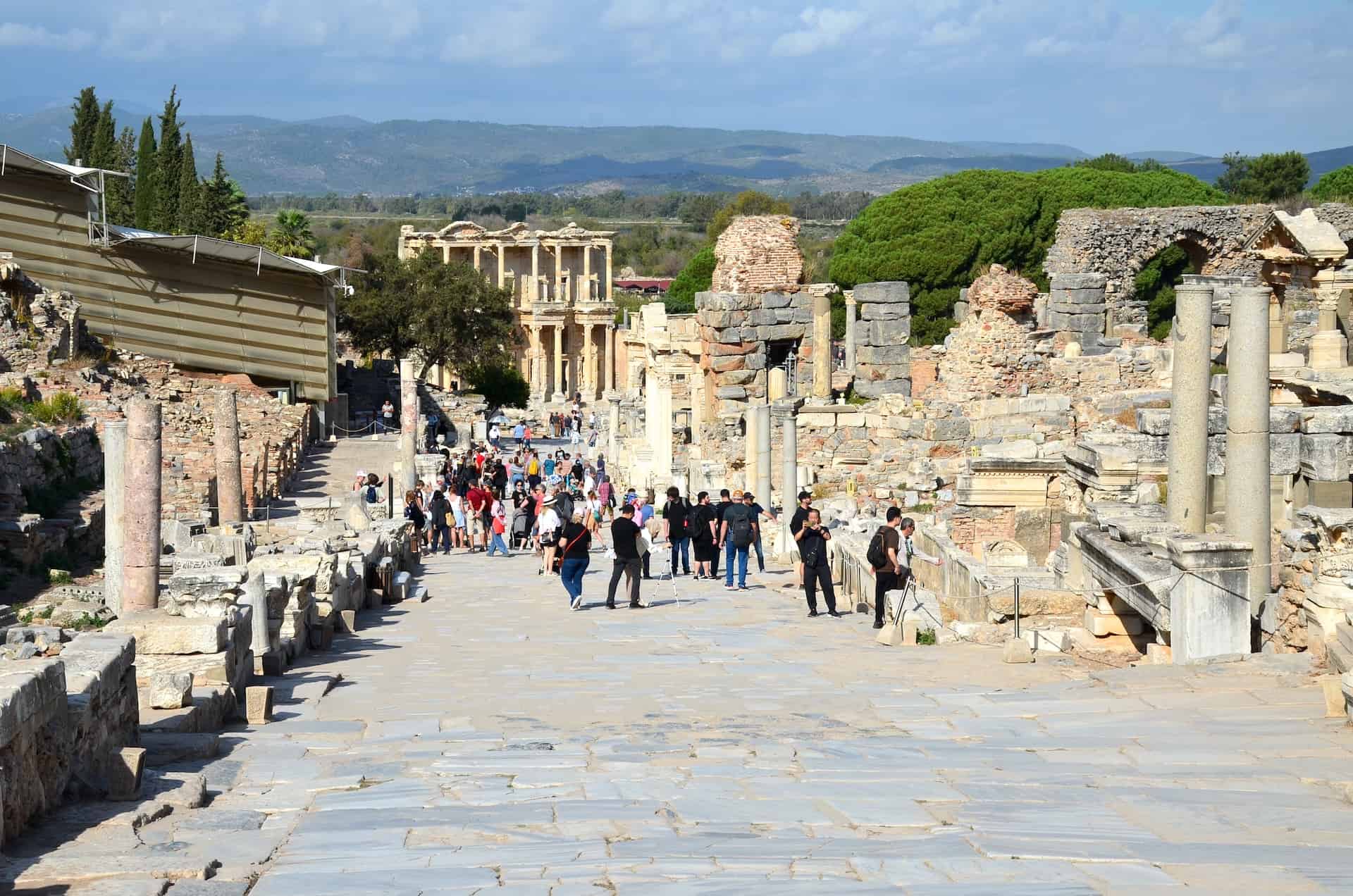 Looking down Curetes Street towards the Library of Celsus in Ephesus