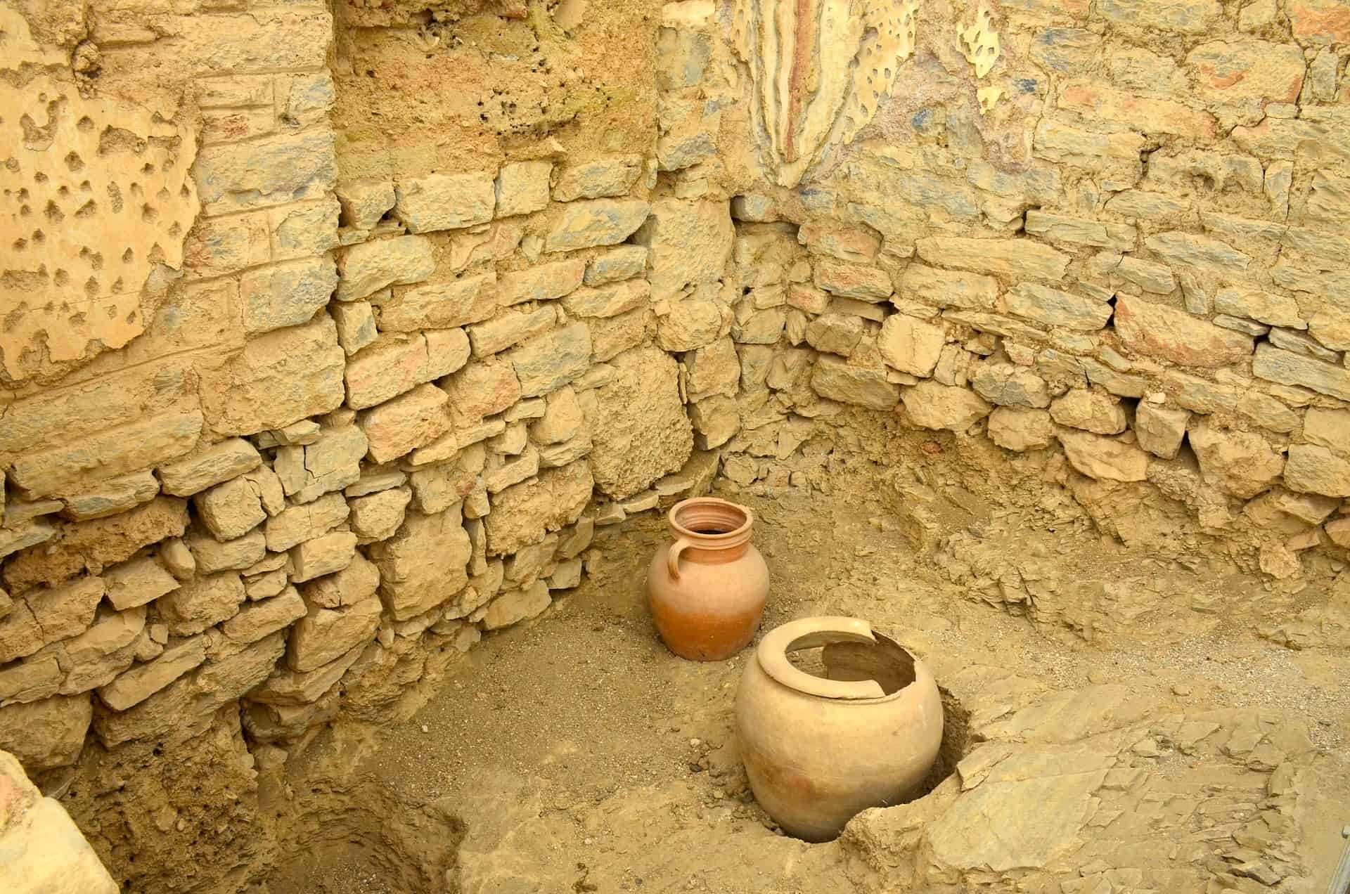 Pottery in a late antiquity home in Dwelling Unit 7