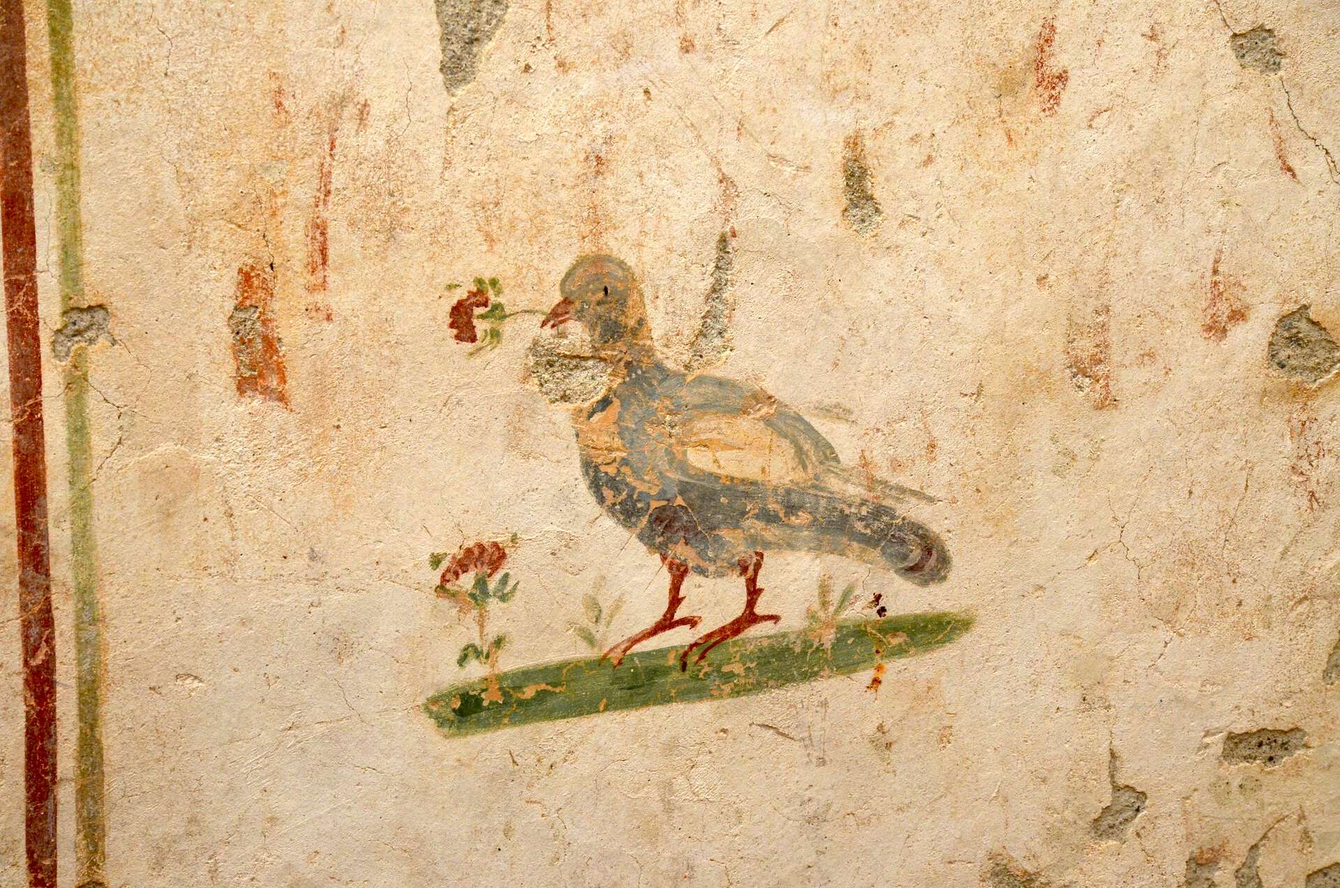 Fresco of a bird in the latrine in Dwelling Unit 2