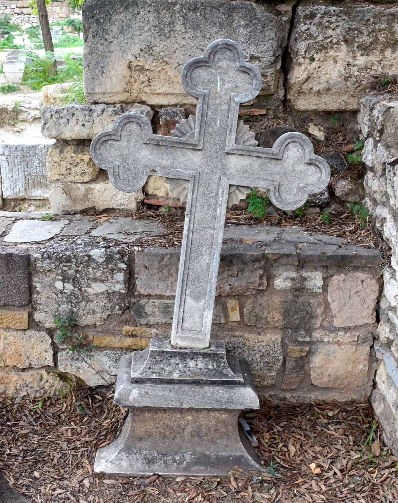Cross displayed outside the Church of the Holy Apostles