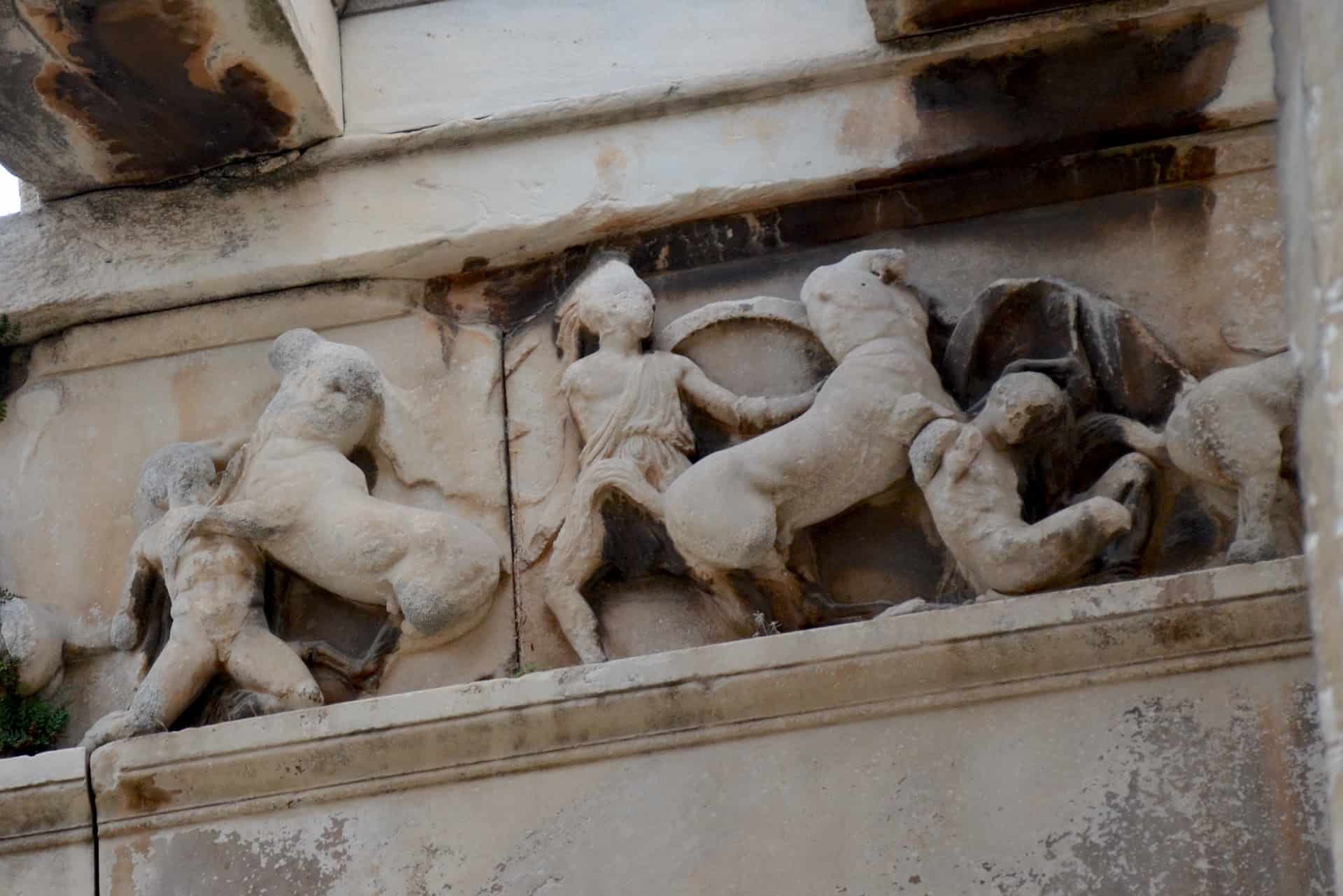 Battle between the Centaurs and Lapiths on the opisthodomos of the Temple of Hephaestus at the Agora in Athens, Greece