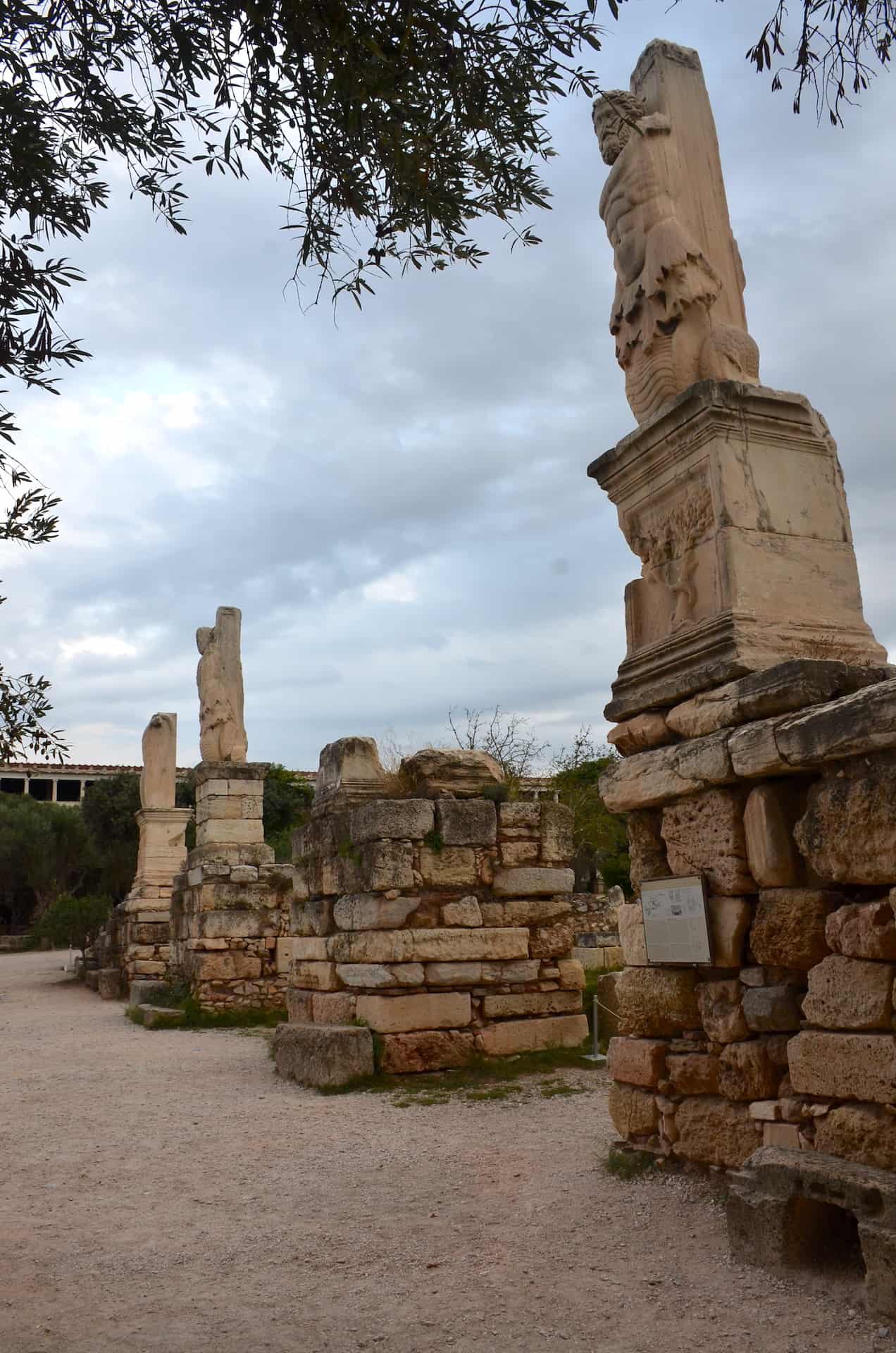 Sculptures on the north stoa of the Odeon of Agrippa