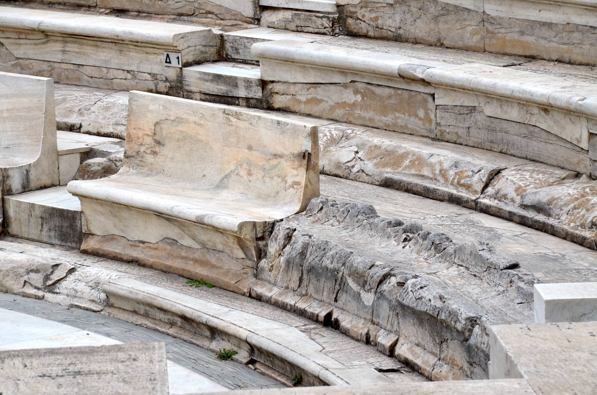 Original seating of the Odeon of Herodes Atticus on the south slope on the Acropolis in Athens, Greece