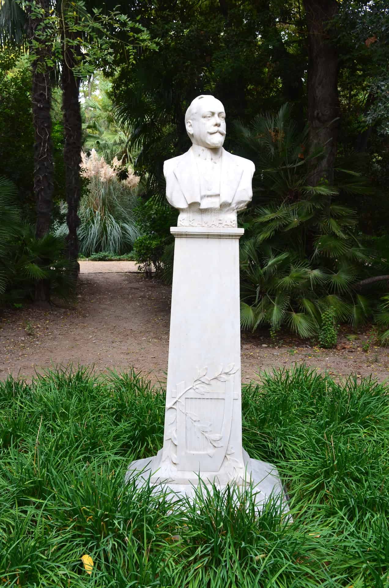 Bust of Spyros Samaras at the National Garden in Athens, Greece