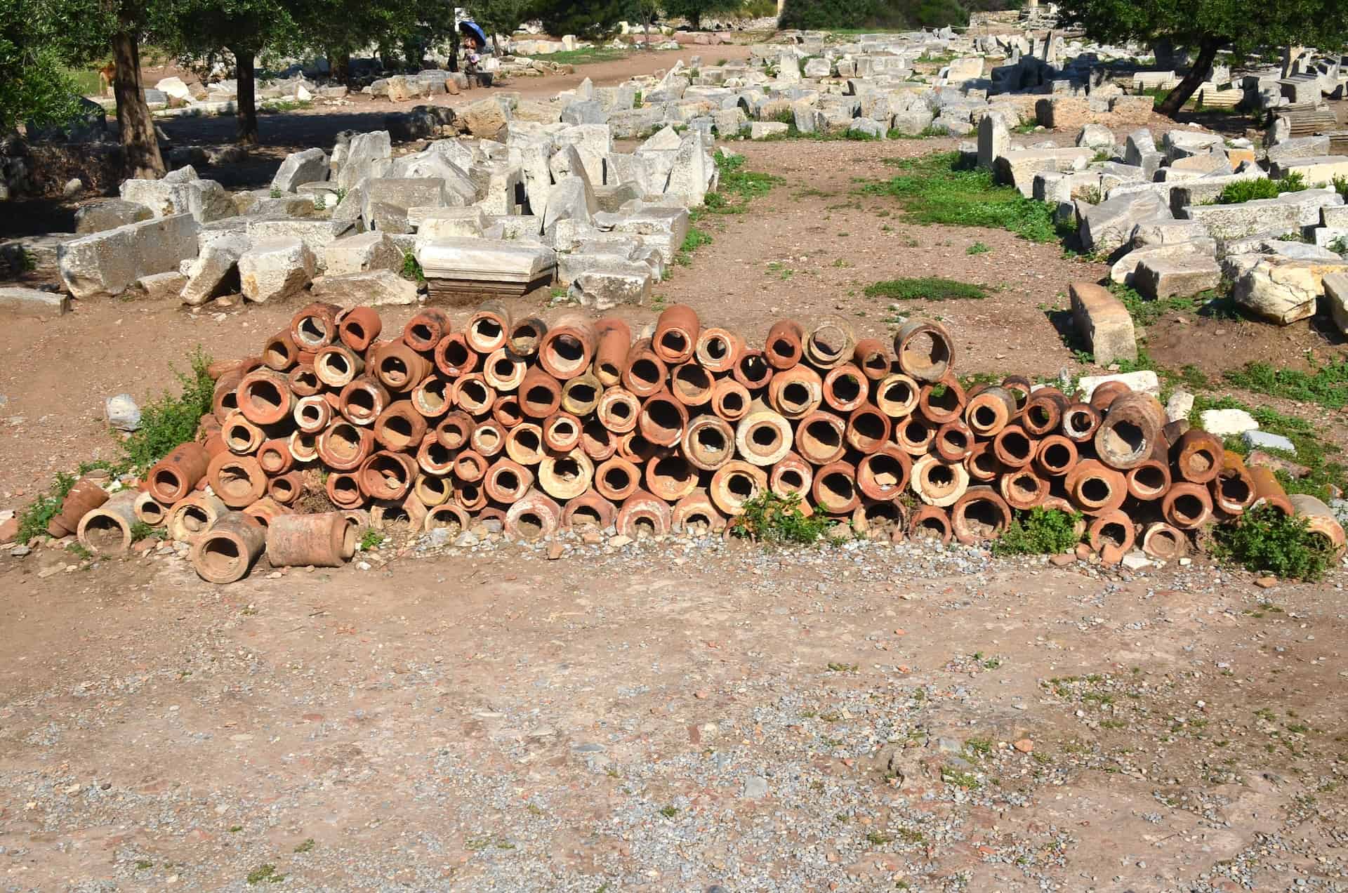 Pile of clay pipe fragments in Ephesus