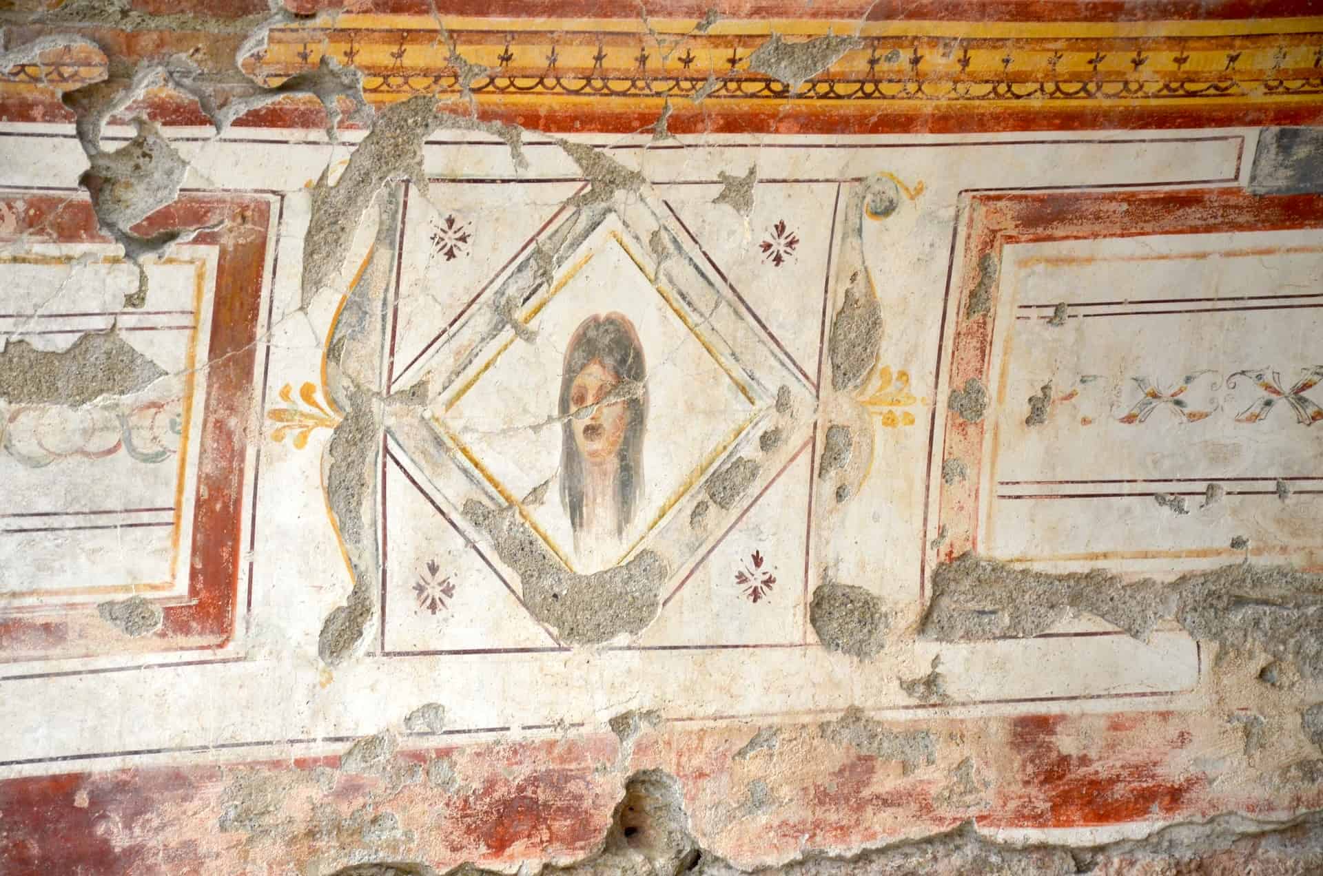 Fresco of a woman's face in the Stucco Room of Dwelling Unit 6 in the Terrace Houses at Ephesus