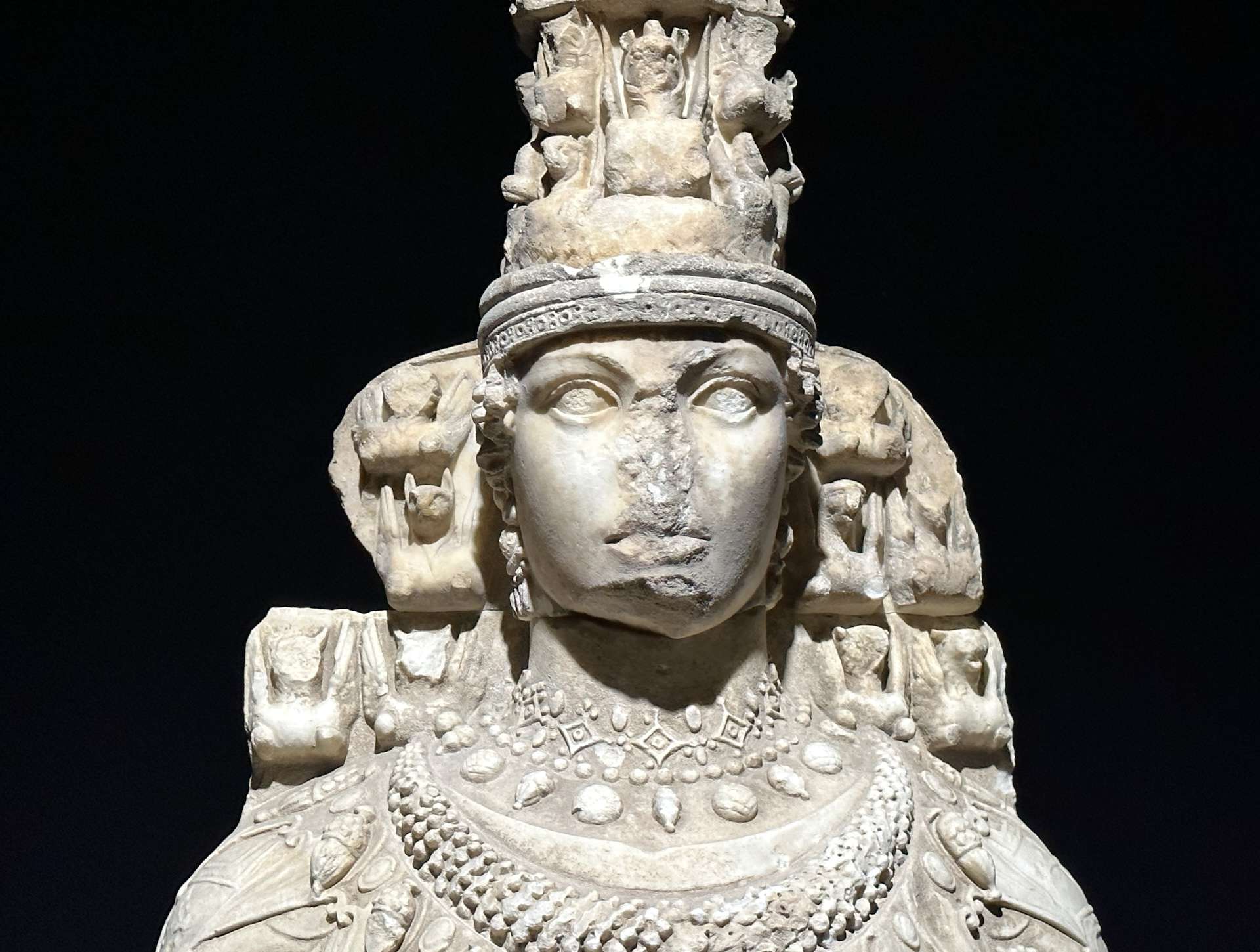 Face of the Great Artemis Statue at the Ephesus Museum in Selçuk, Turkey