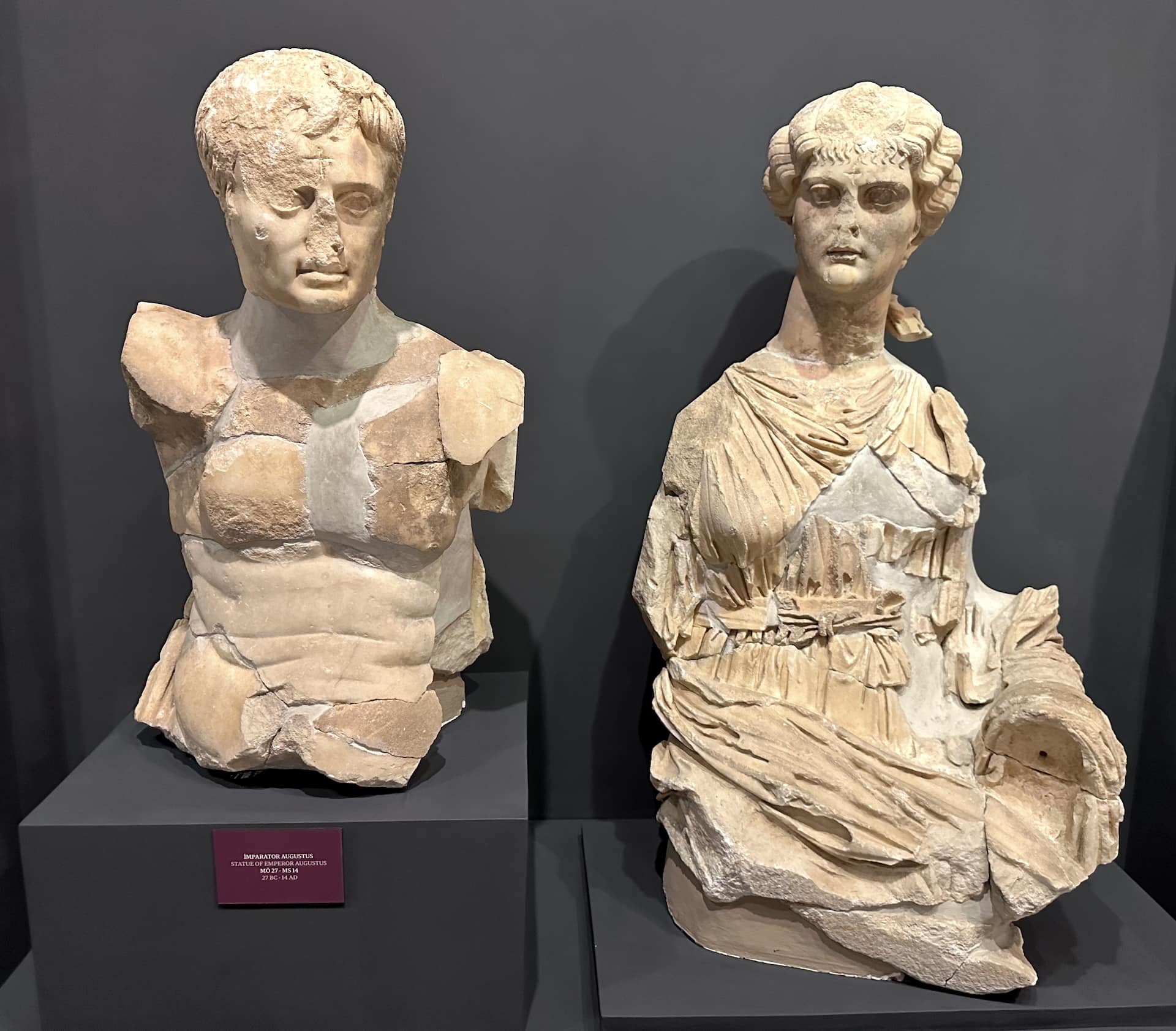 Statues of Emperor Augustus (left) and Empress Livia (right) (1st century) at the Ephesus Museum in Selçuk, Turkey