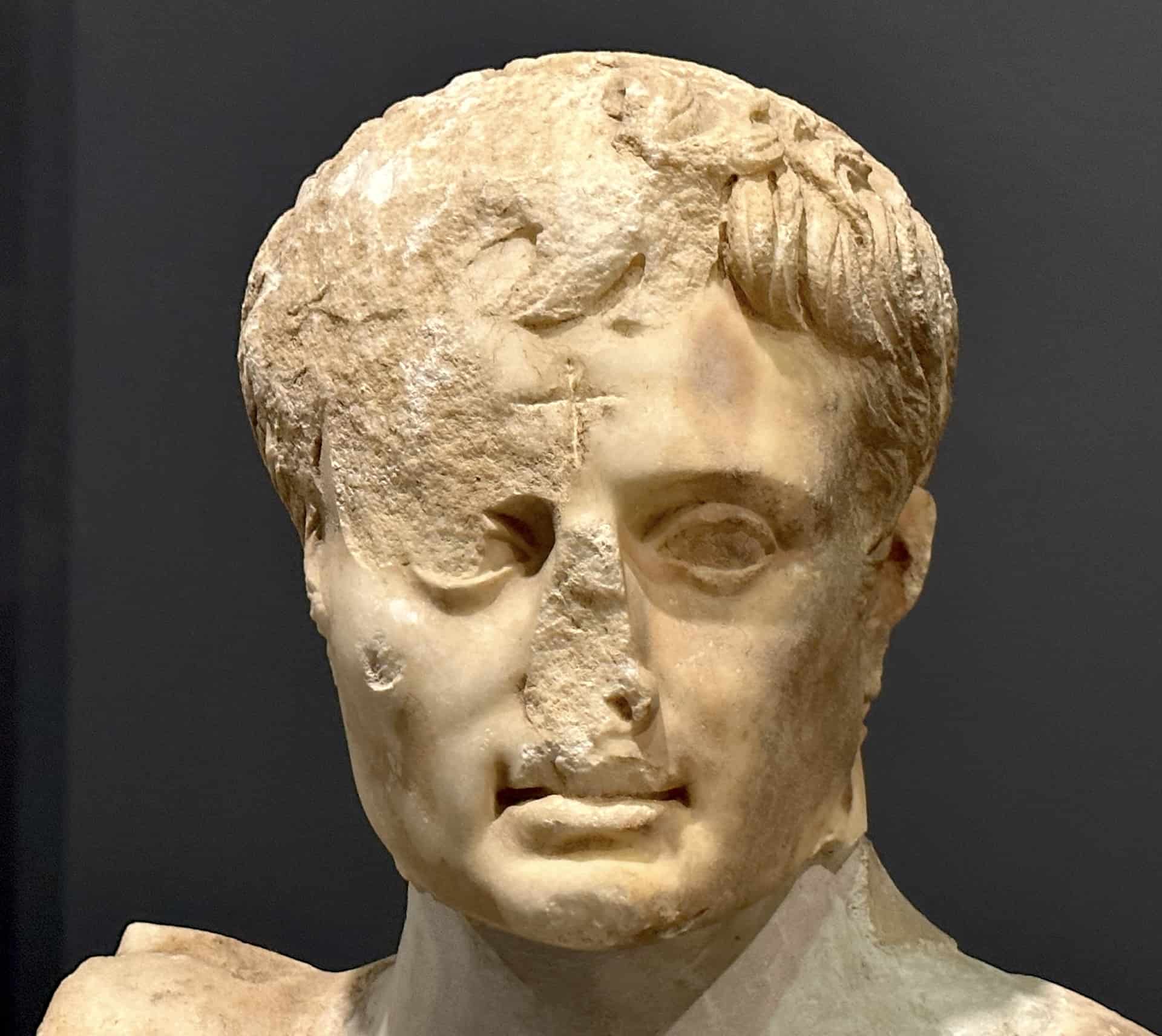 Cross carved into the head of Emperor Augustus