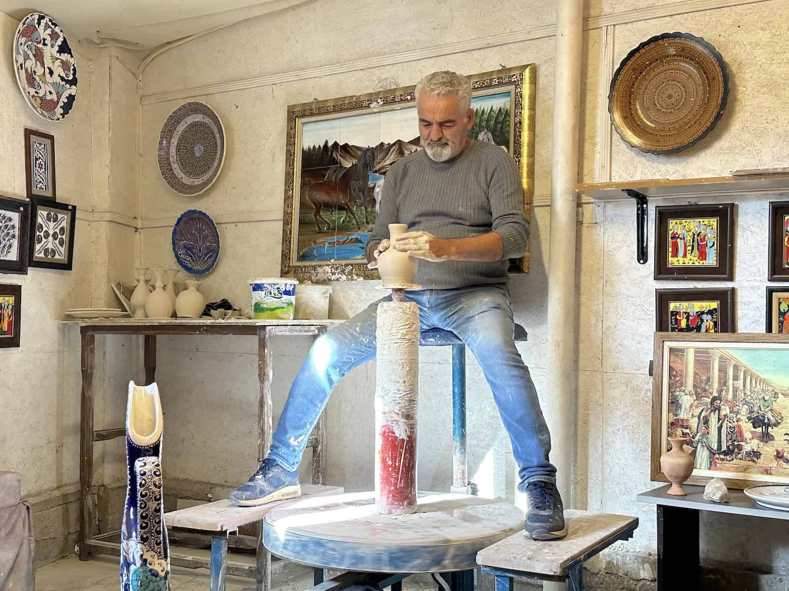 Pottery demonstration at Fırca Quality Ceramic in Selçuk, Turkey