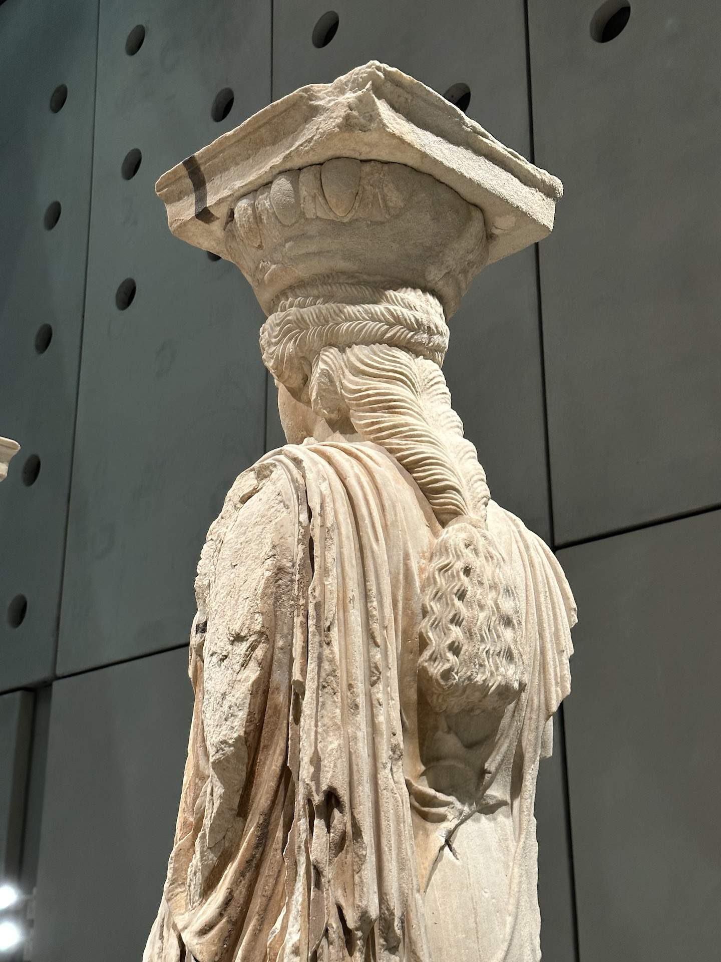 Back of a Caryatid at the Acropolis Museum in Athens, Greece