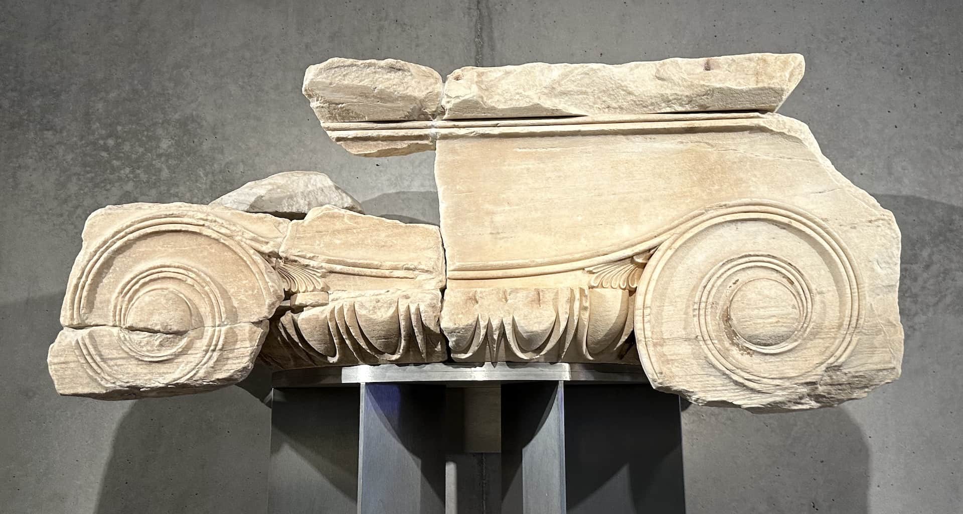 Ionic column capital from one of the six columns lining the central entrance of the Propylaia
