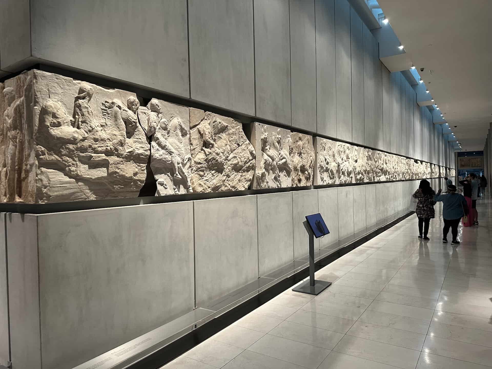 South frieze of the Parthenon at the Acropolis Museum in Athens, Greece