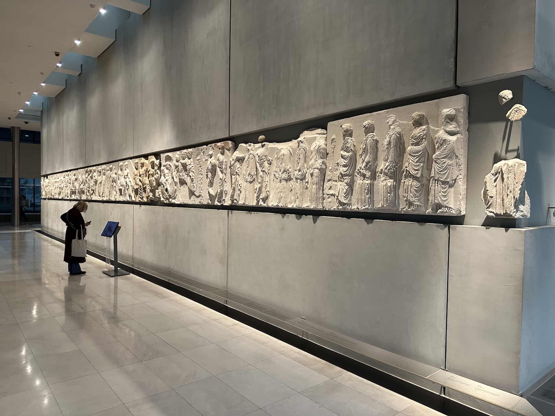East frieze of the Parthenon at the Acropolis Museum in Athens, Greece