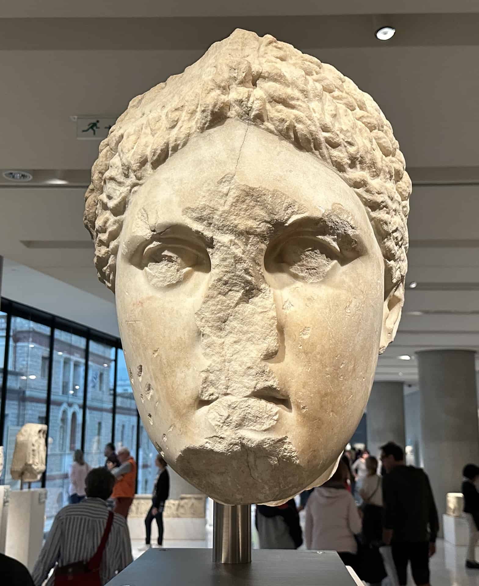 Head of a statue of Artemis Brauronia; attributed to Praxiteles; c. 330 BC