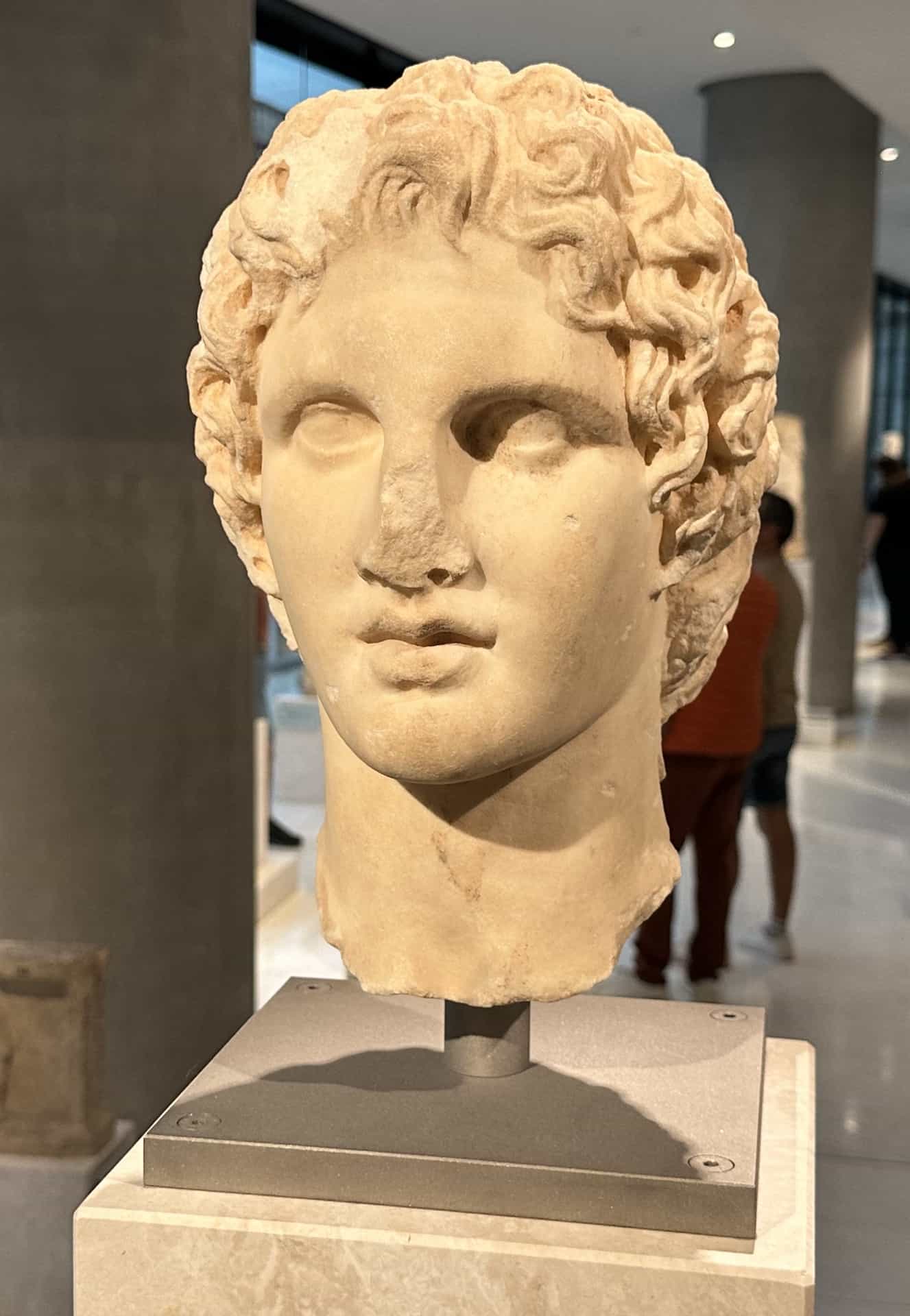 Portrait head of Alexander the Great; attributed to Leochares; 338-330 BC at the Acropolis Museum in Athens, Greece