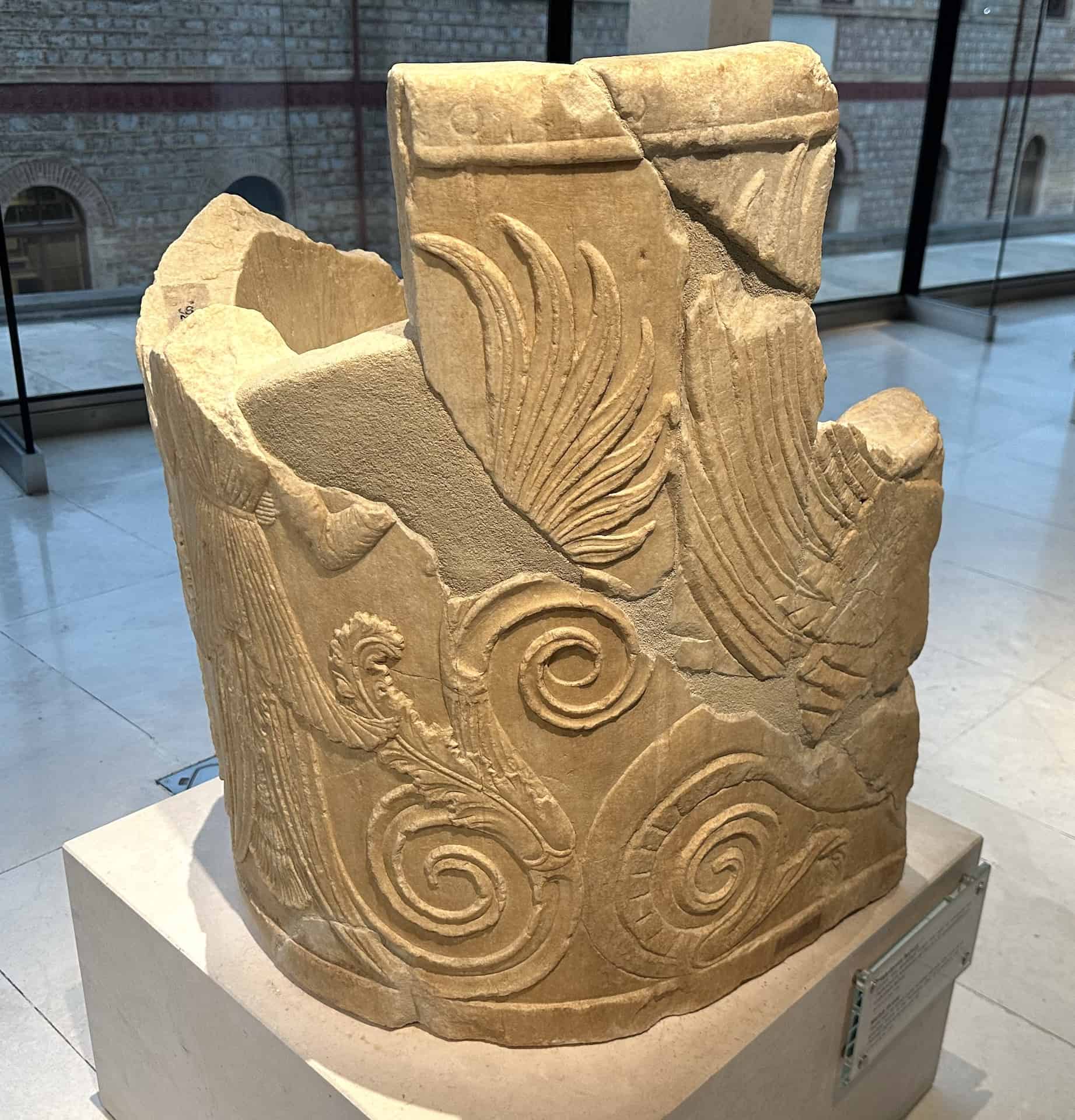 Marble throne; 4th century BC or 2nd century AD at the Acropolis Museum in Athens, Greece