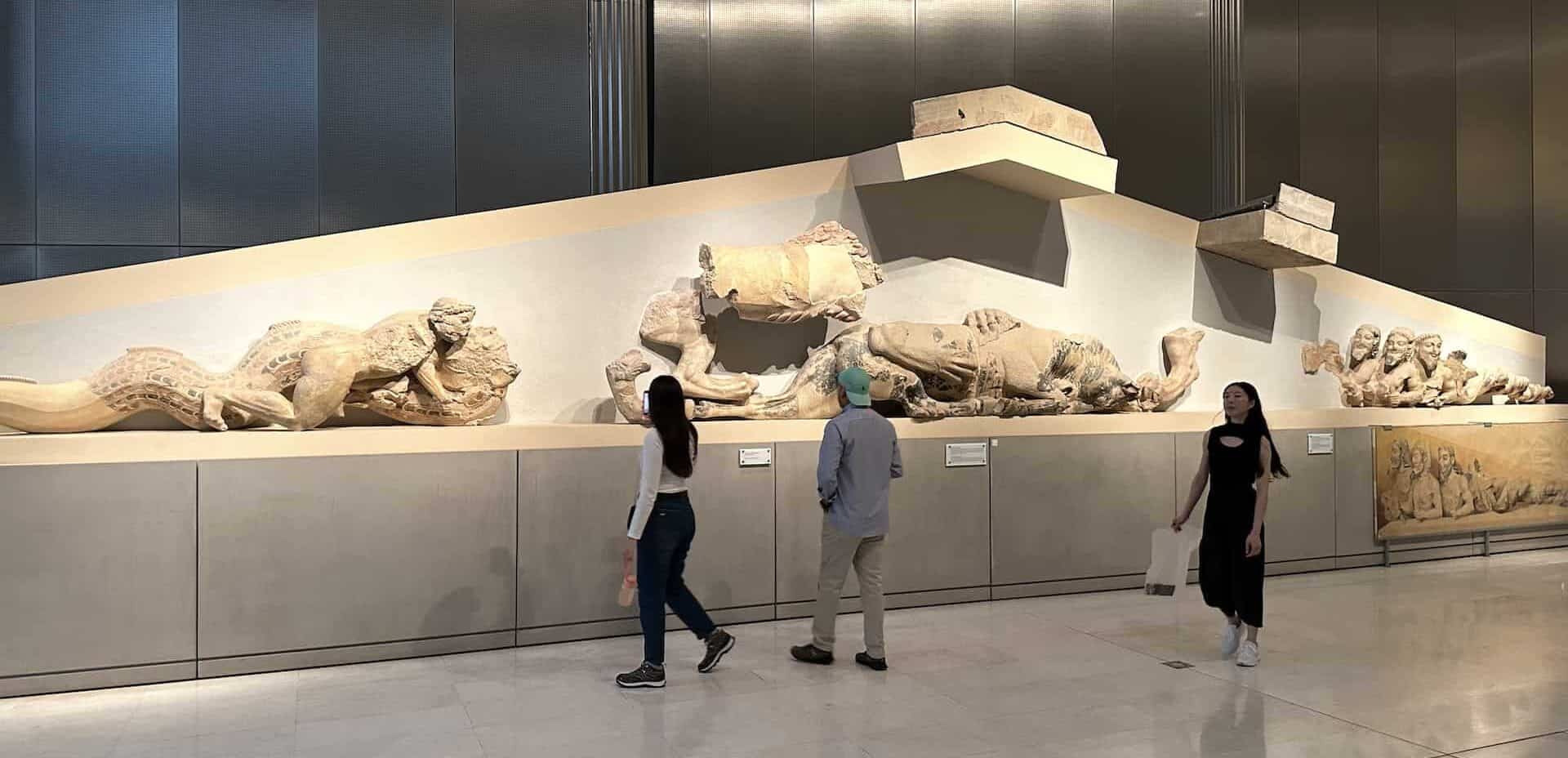 West pediment of the Hekatompedon at the Acropolis Museum in Athens, Greece