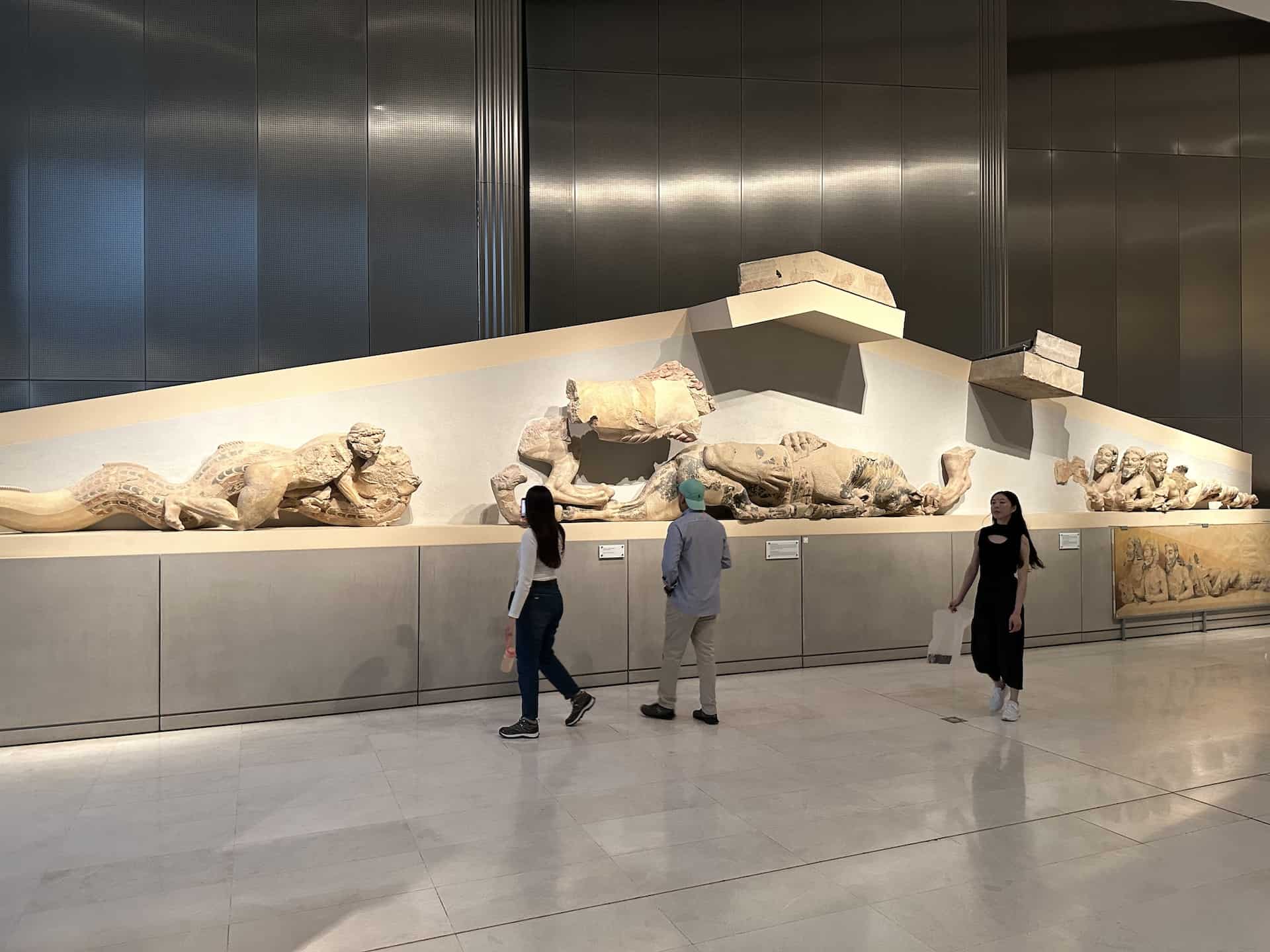 West pediment of the Hekatompedon at the Acropolis Museum in Athens, Greece