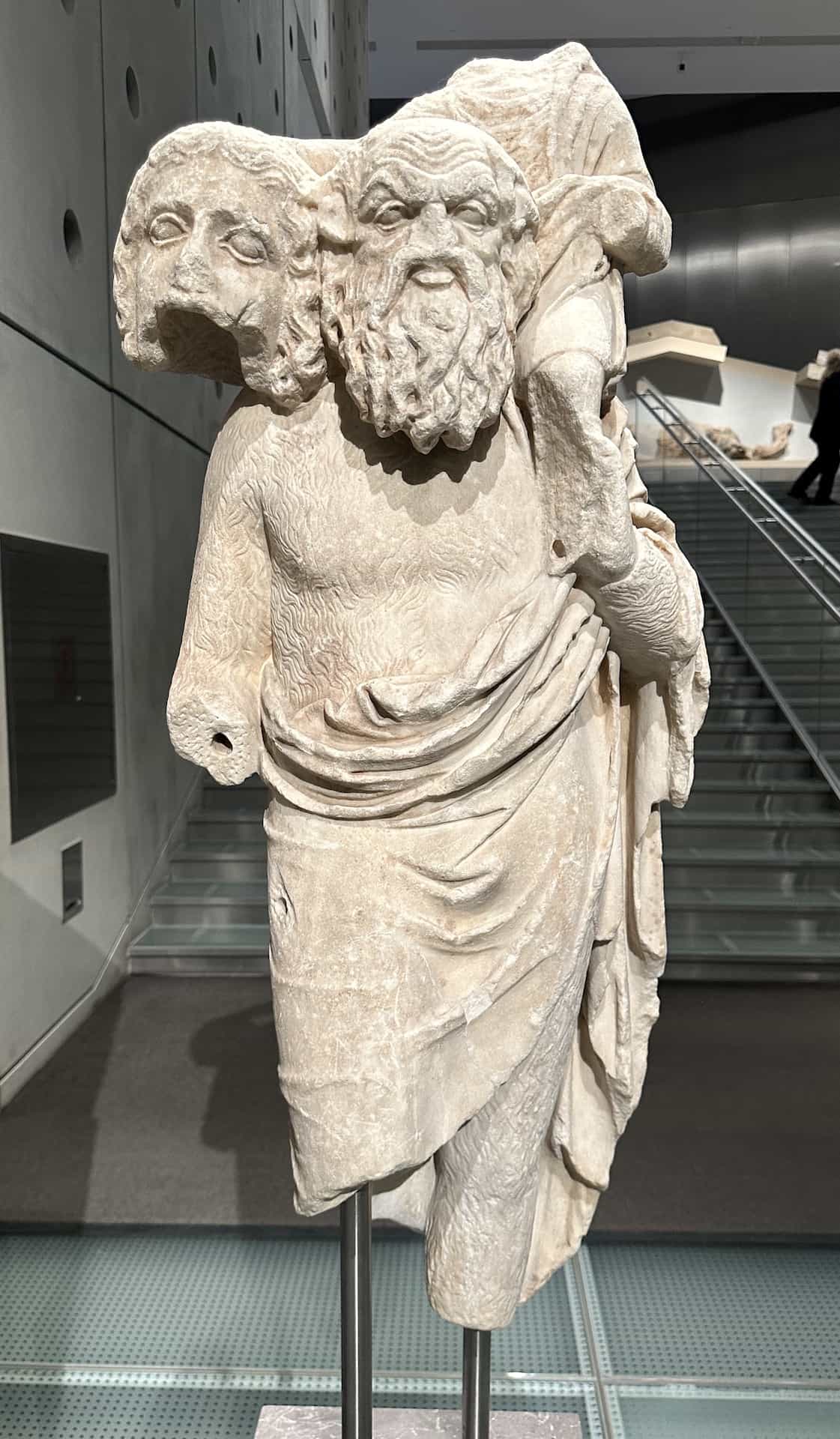 Papposilenus carrying the infant Dionysus; 2nd century BC at the Acropolis Museum in Athens, Greece