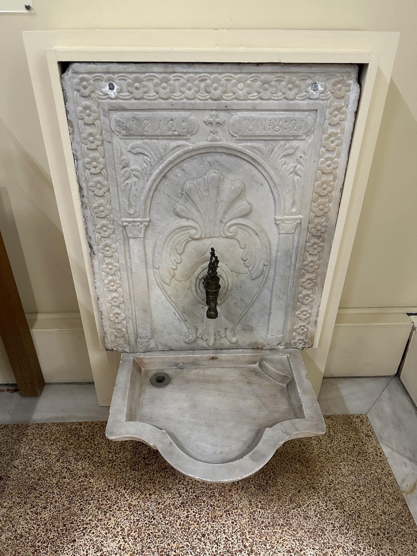 Fountain from the home of Admiral Andreas Miaoulis (1765-1835) in Hydra, marble, 1812 at the National Historical Museum in Athens, Greece