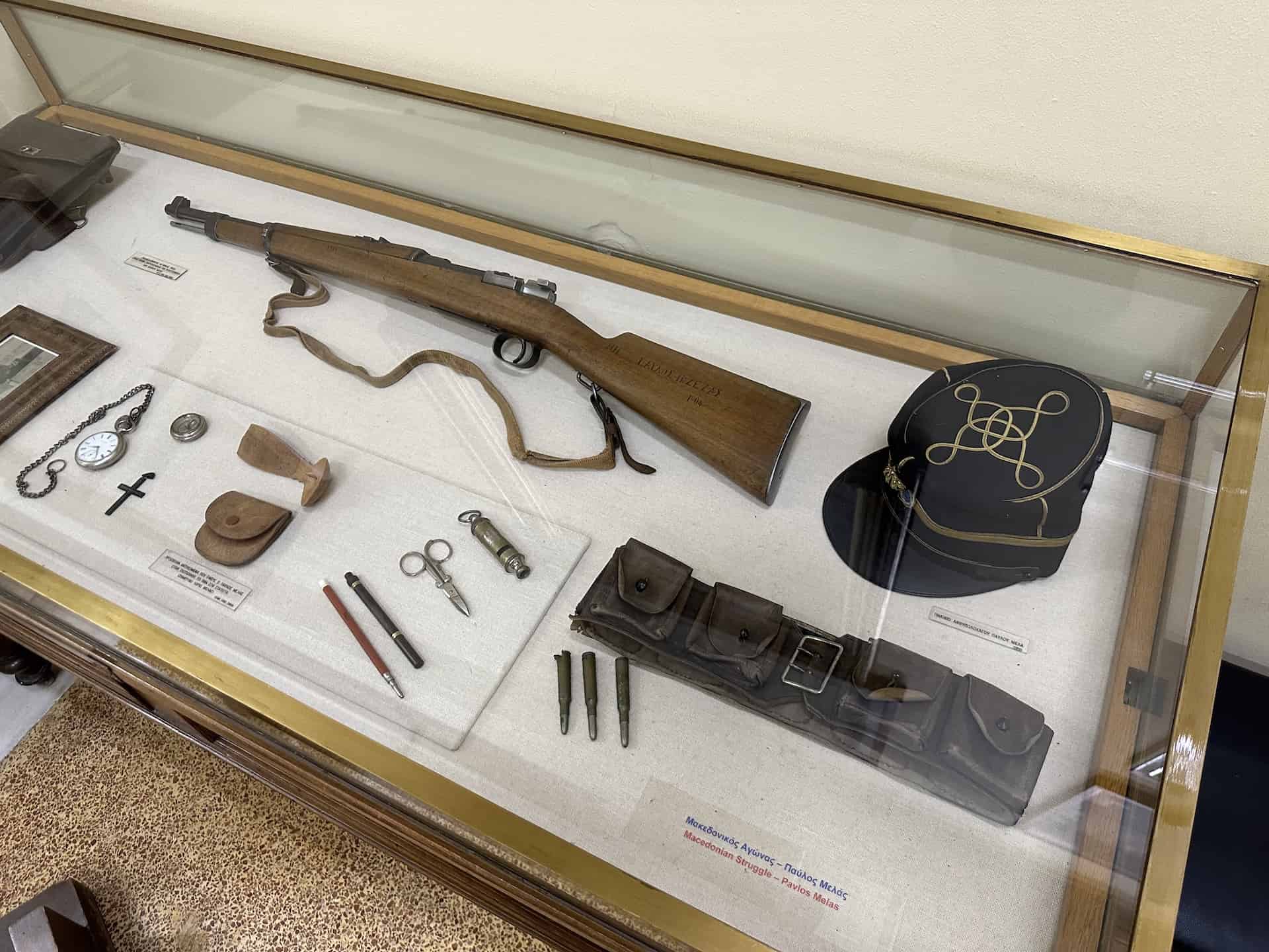Weapons and belongings of Pavlos Melas at the National Historical Museum in Athens, Greece