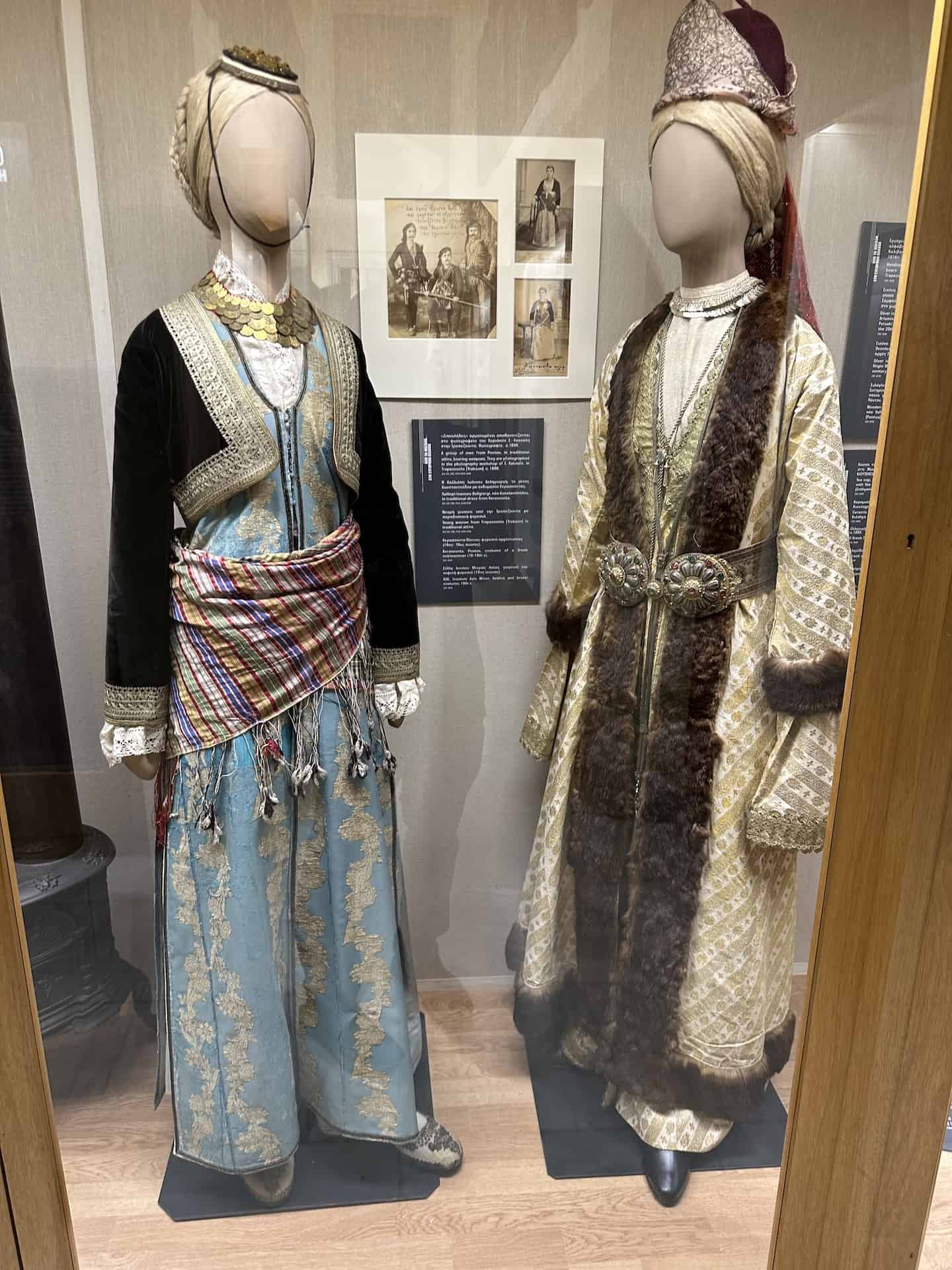 18-19th century costume of a Greek noblewoman from Kerasounta (Giresun), Pontus (left); 19th century festive and bridal costume from Sille (right)