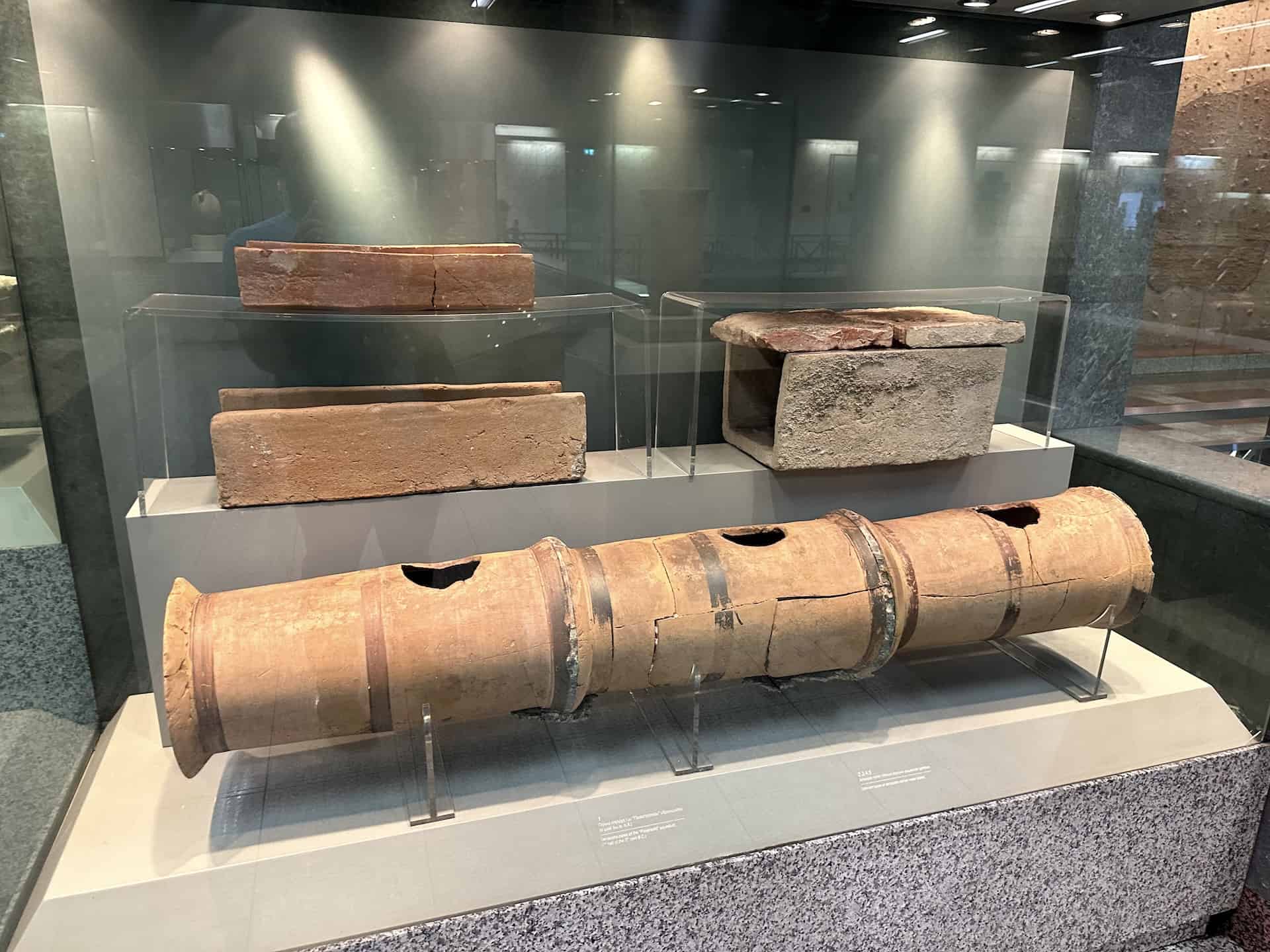 Terracotta pipes of the Peisistratid aqueduct, 1st half of the 5th century BC; Different types of terracotta water pipes, Roman period
