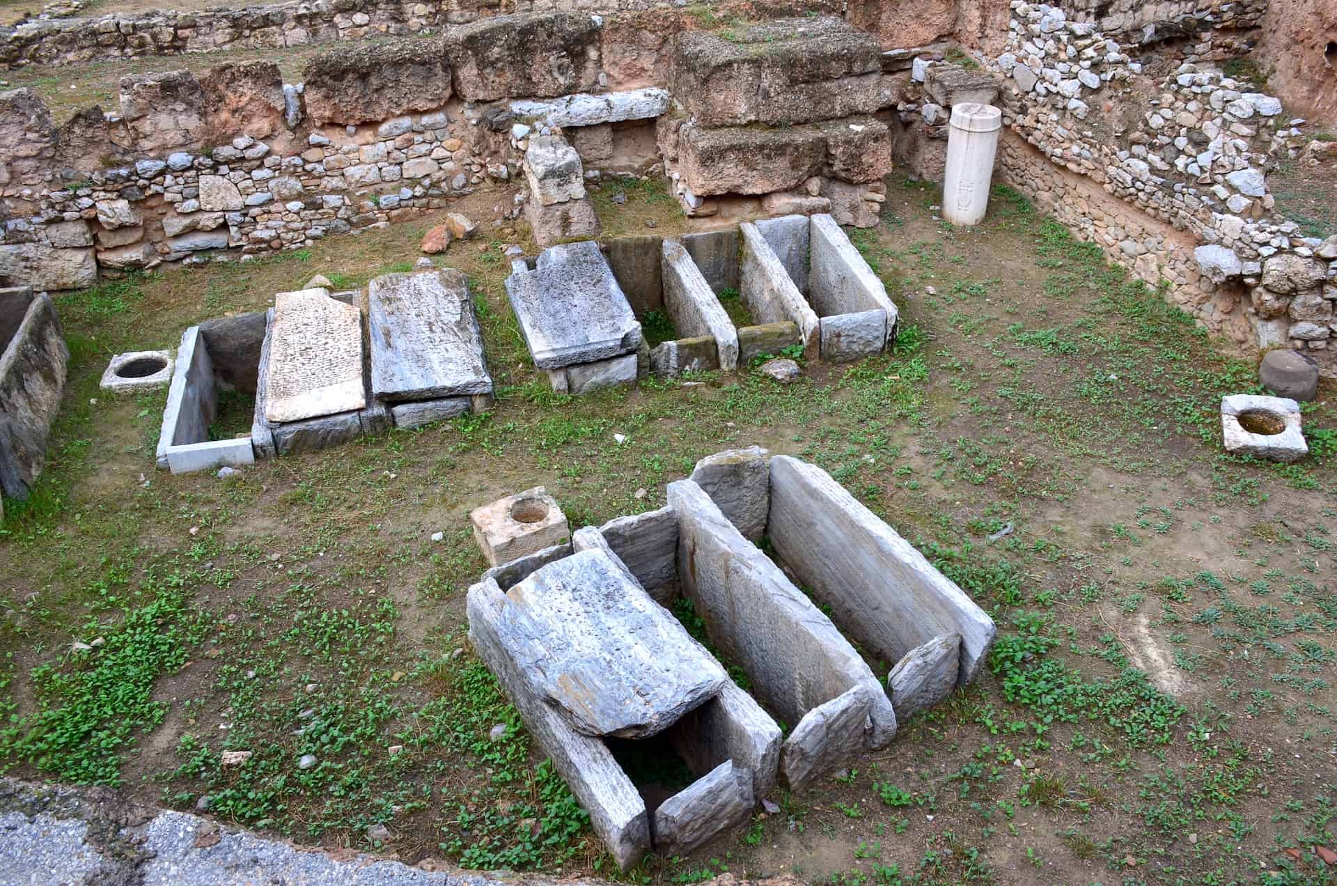 Graves at the archaeological site on Kotzia Square in the Historic Center of Athens, Greece